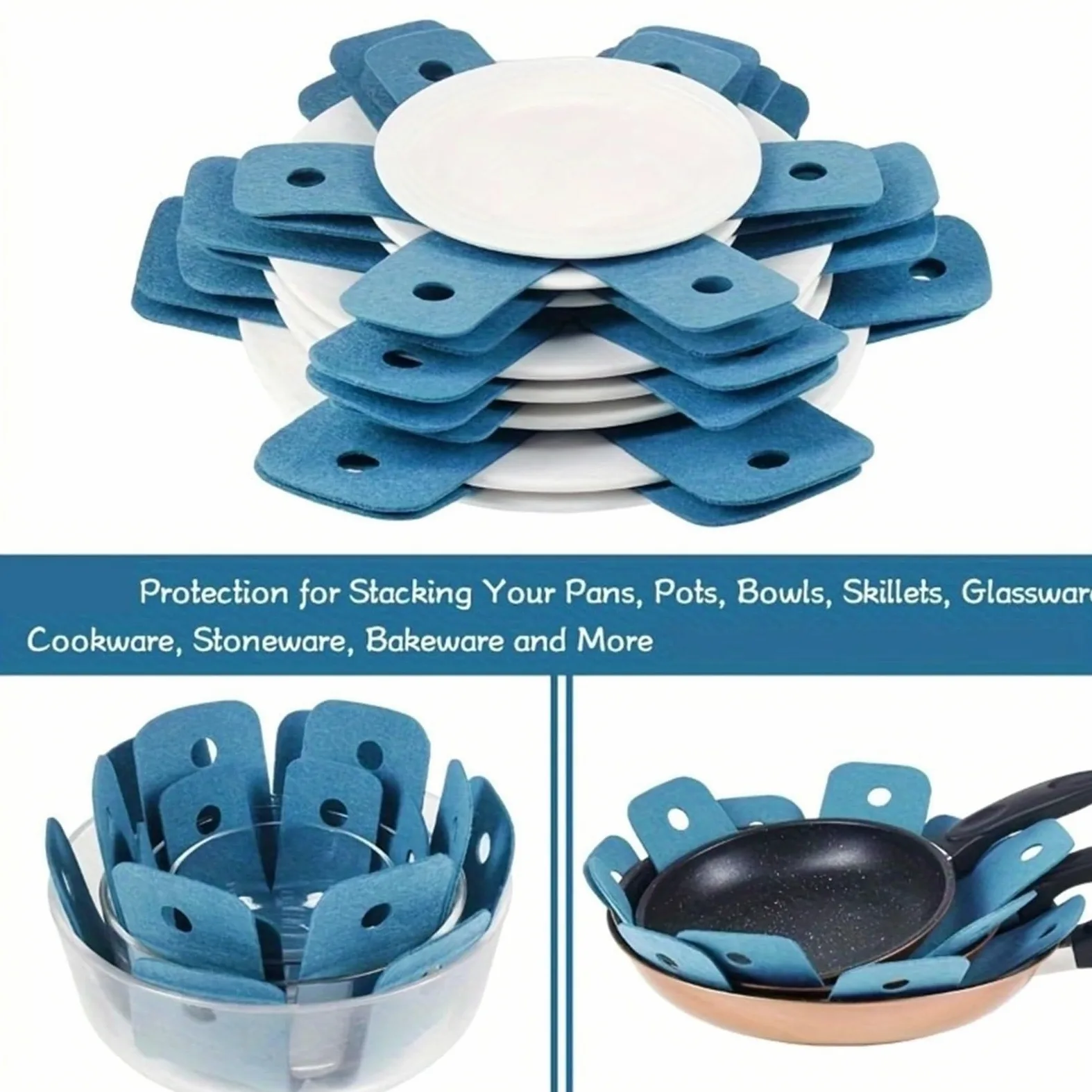 24 Uds Protectores de ollas y sartenes, divisores Utensilios Cocina 4 tamaños Diferentes, Almohadillas separadoras apilables, for Proteger S para la Cocina