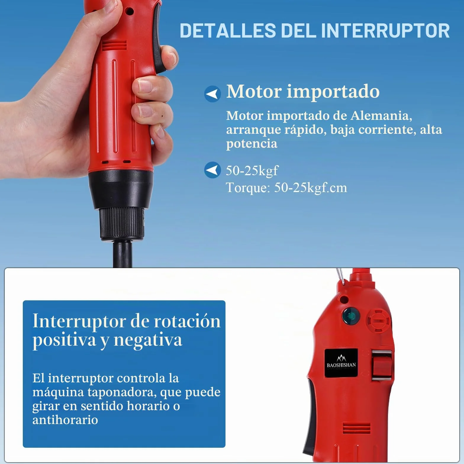 BAOSHISHAN Máquina taponadora de botellas eléctrica de mano Taponadora de rosca manual Sellador automático para tapones de botellas para tapones de botellas de φ10-30 mm