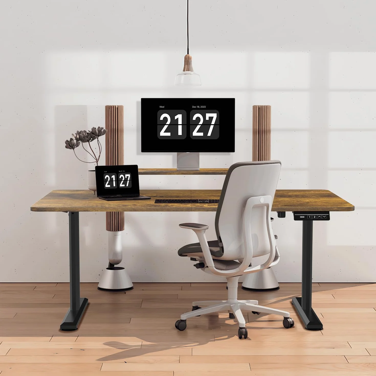 Devoko Escritorio Elevable Eléctrico con Tablero 160 x 70cm, Escritorio Regulable en Altura 73-118cm, 2 Opciones de Memoria Inteligente para Estudiar, Trabajar(160×70cm,Marrón)