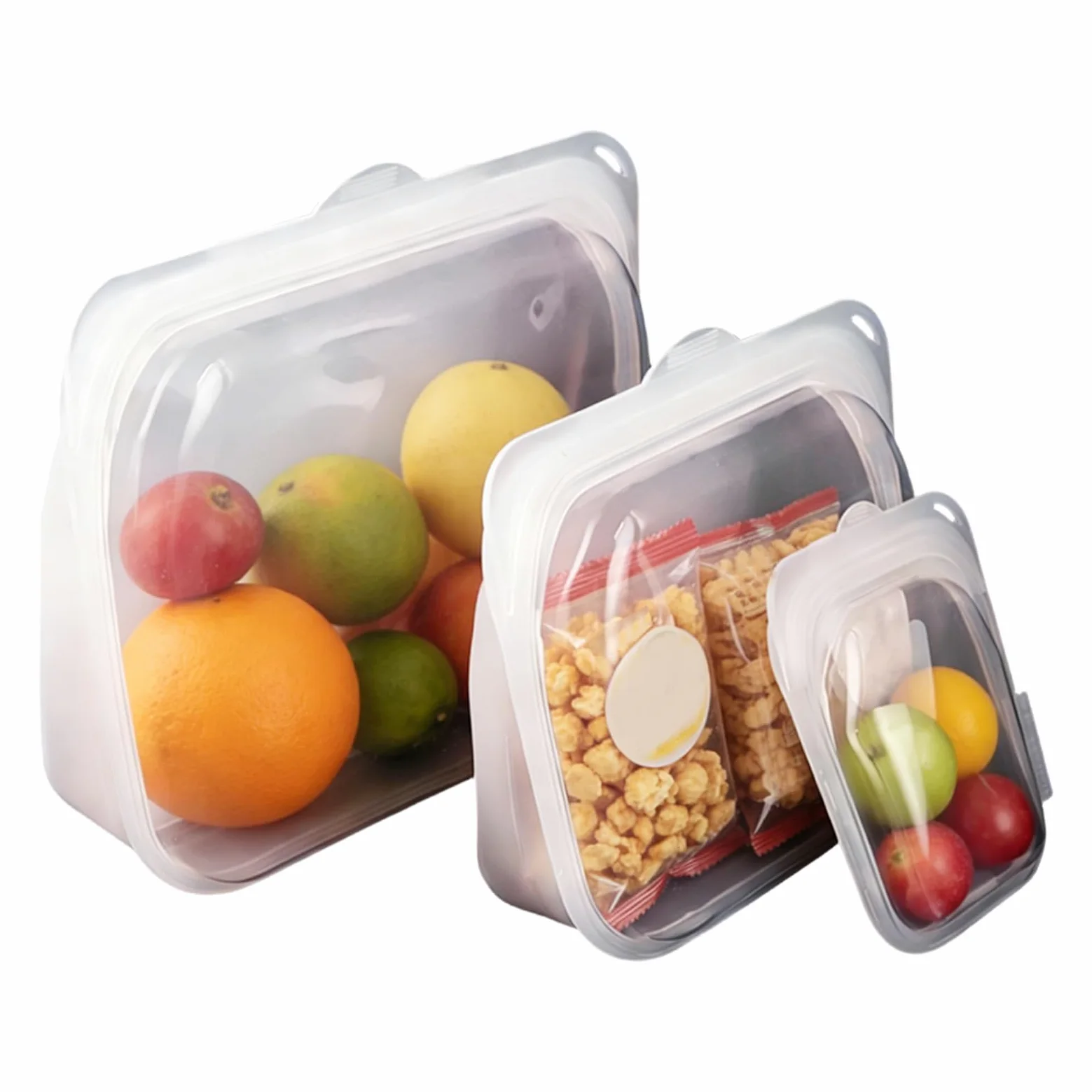 Bolsas Reutilizables para Snacks 3 Recipientes de Silicona para Almuerzo | Bolsas Portátiles para Alimentos Para Loncheras, Viajes, , Preparación de Comidas, Carne, Queso, Verdura y Fruta