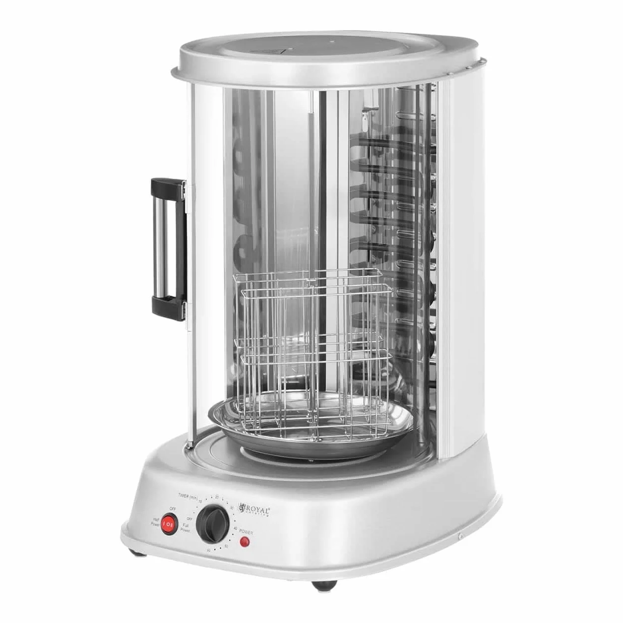 Royal Catering Asador Vertical Giratorio Grill RCGV-1800 (4-in-1, 1.800 W, Temperatura hasta 160 °C, Temporizador 60 min)