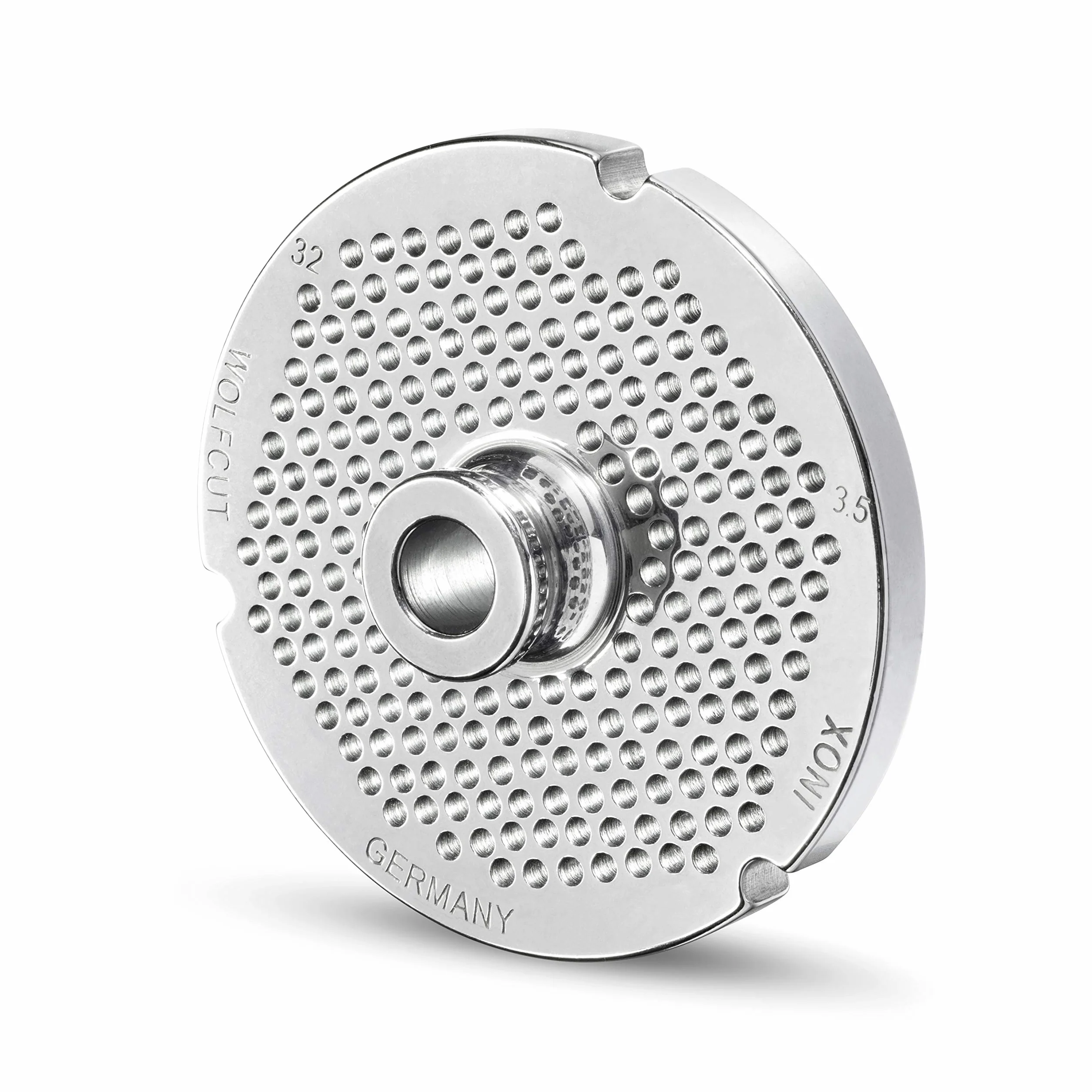 WolfCut Disco perforado con buje para picadora de carne, tamaños 32 con 3 ranuras de 3,5 mm de orificio