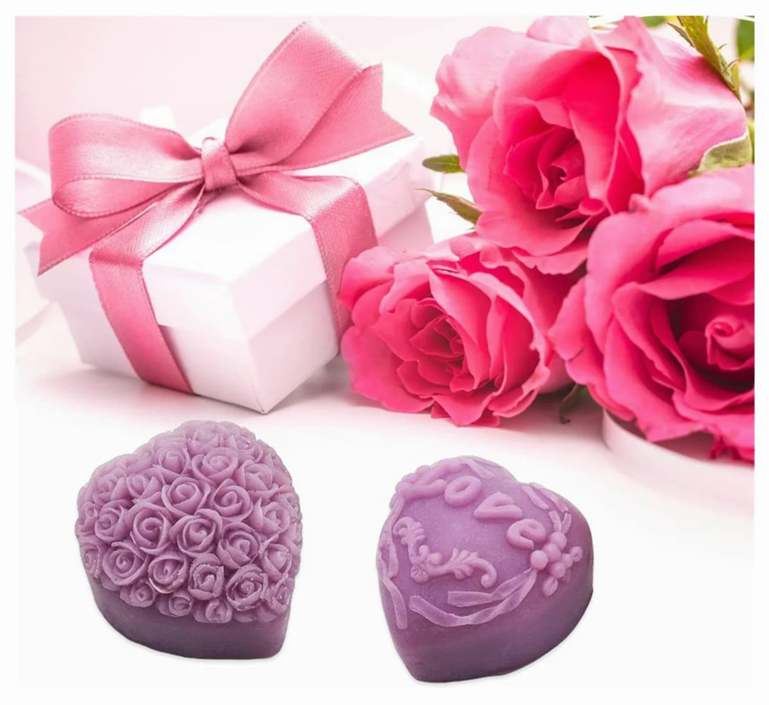 moldes de silicona, moldes de resina, Moldes de bricolaje Molde de vela de silicona, Molde de rosa en forma de corazón, Molde de chocolate de flor de amor, Molde de horneado de postre de manualidades