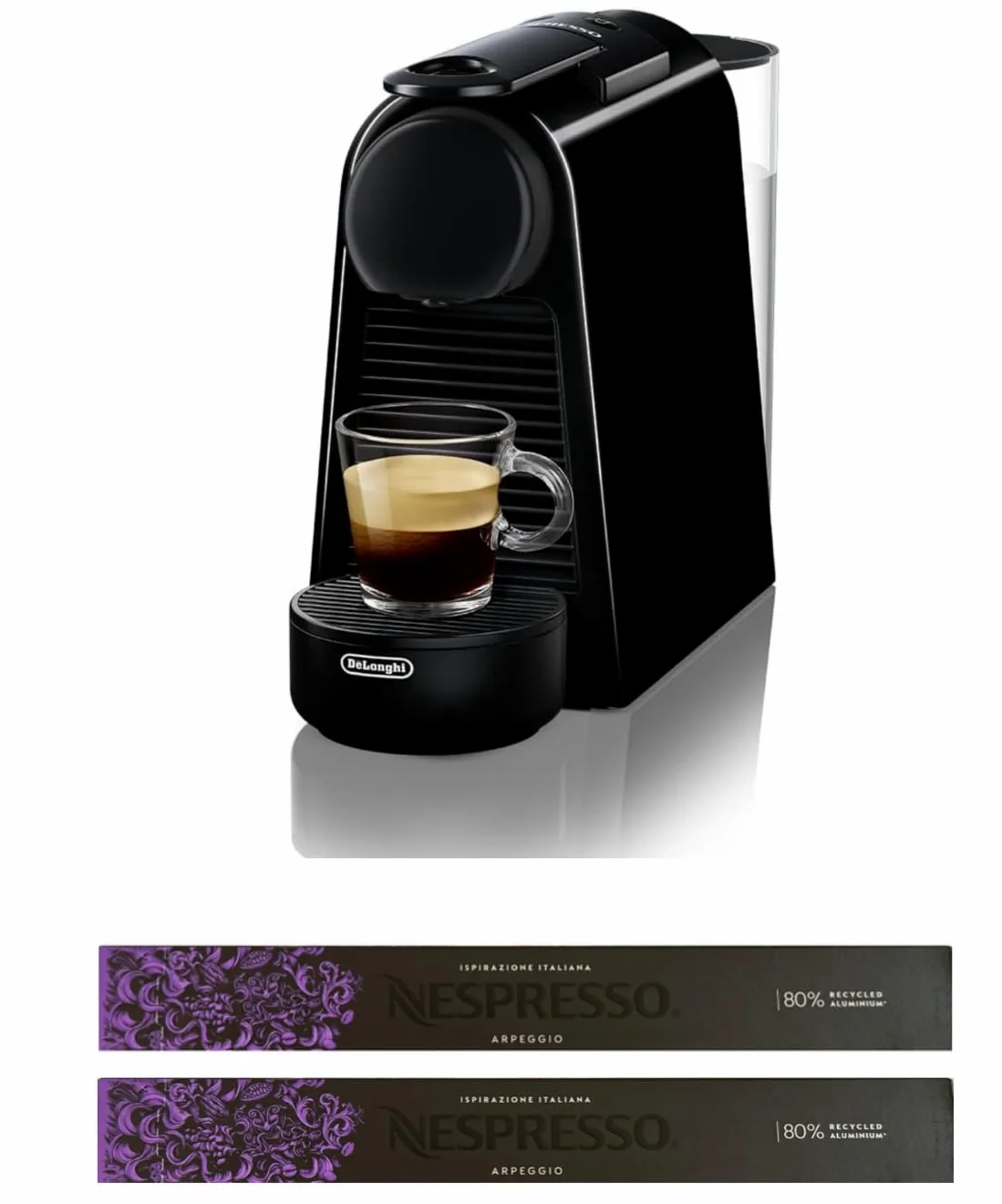 Nespresso Essenza Mini EN85.B, Cafetera De'Longhi, Sistema Cápsula Original, Depósito de agua 0,6L, Negro con 20 Cápsulas Original Florencia Arpeggio