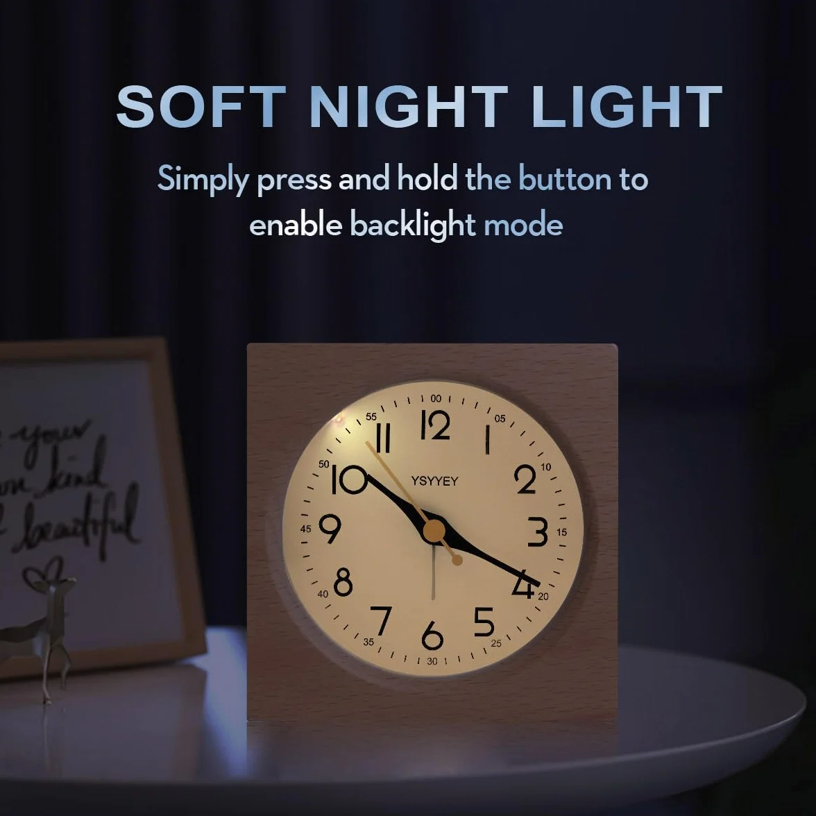 Despertador analógico, despertador infantil sin tictac, reloj analógico de madera con función de repetición y luz nocturna, reloj de mesa, funciona con pilas para dormitorio, cocina y viajes