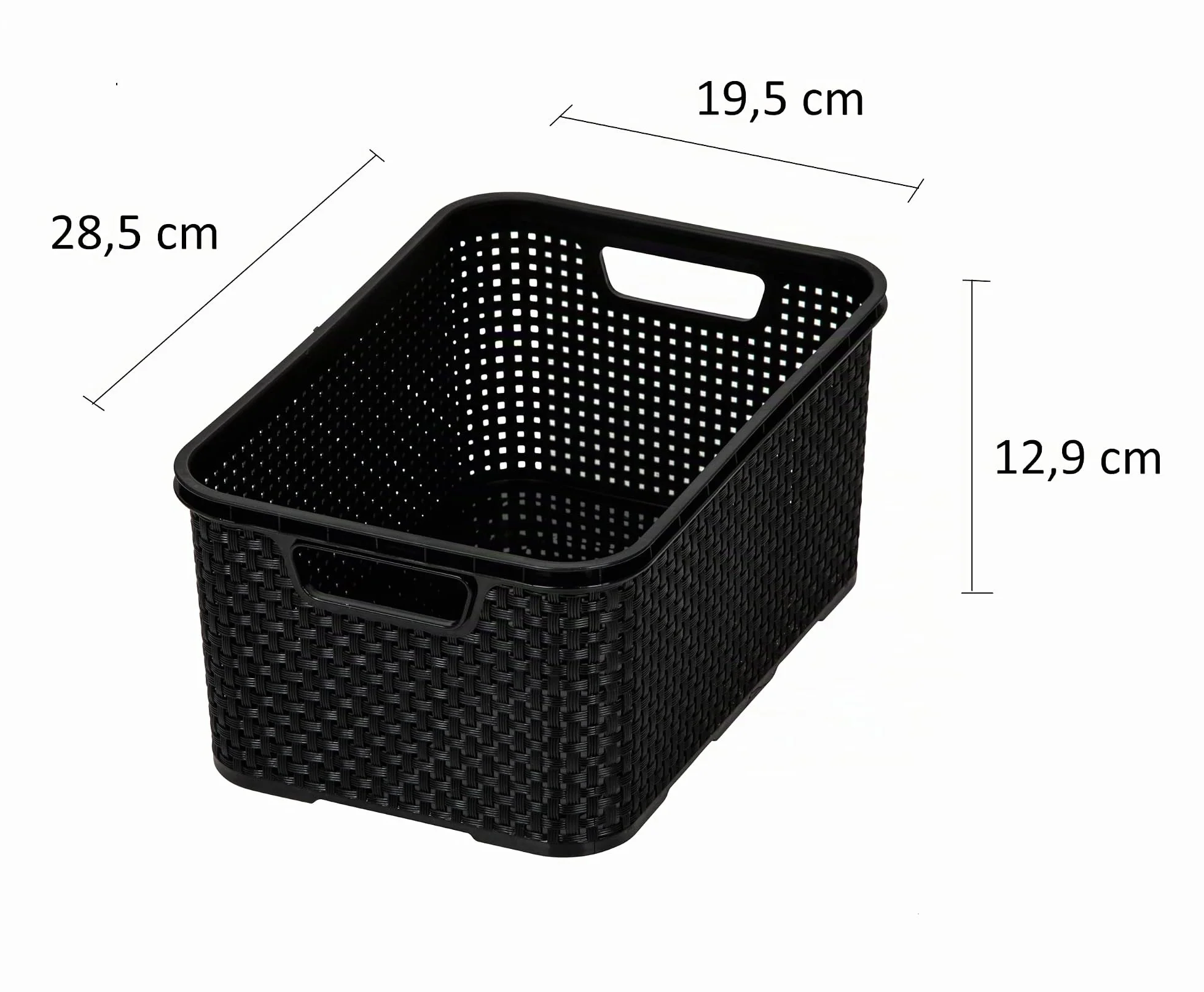 BranQ - Home essential - Cesta en diseño de ratán, juego de 3 unidades, tamaño S, 7 L, sin bisfenol A, plástico polipropileno, negro, 28.5 x 19.5 x 12.9 cm
