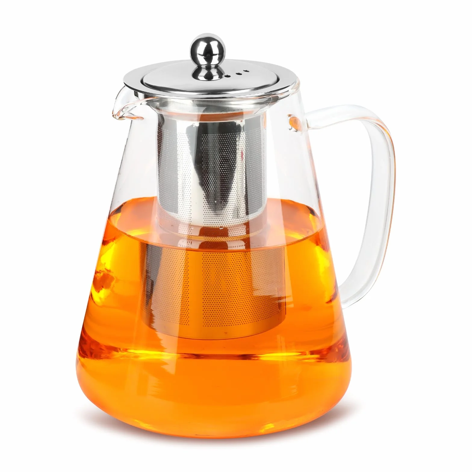 MXTIMWAN Tetera de vidrio de 1,3 litros, resistente al calor, transparente con colador extraíble, para bebidas frías y calientes.