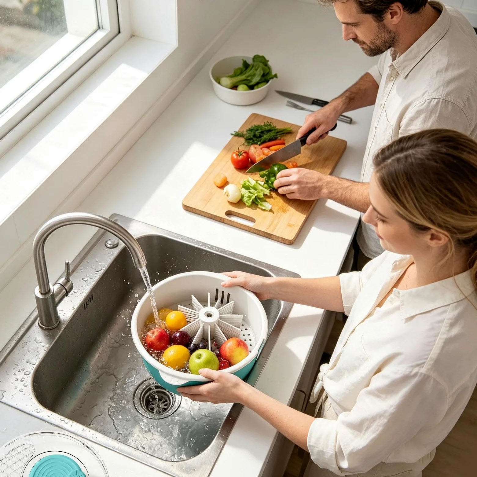 Gran centrifugadora de ensaladas Bol Manual Multiusos Gran Capacidad | Limpiador Alimenticio y Secador de Ensaladas Para bayas lechuga alimentos grano hogar cocina