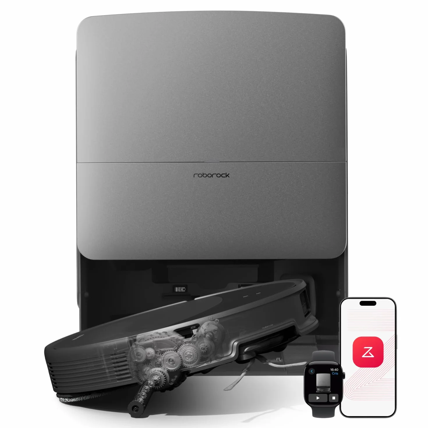 roborock Saros 20 Robot Aspirador Succión Extrema de 36000 Pa, Chasis AdaptiLift 3.0 hasta 8.8cm, Sistema StarSight 2.0, con Base RockDock Nuevo, Lavado con Agua a 100°C y Secado con Aire 55°C