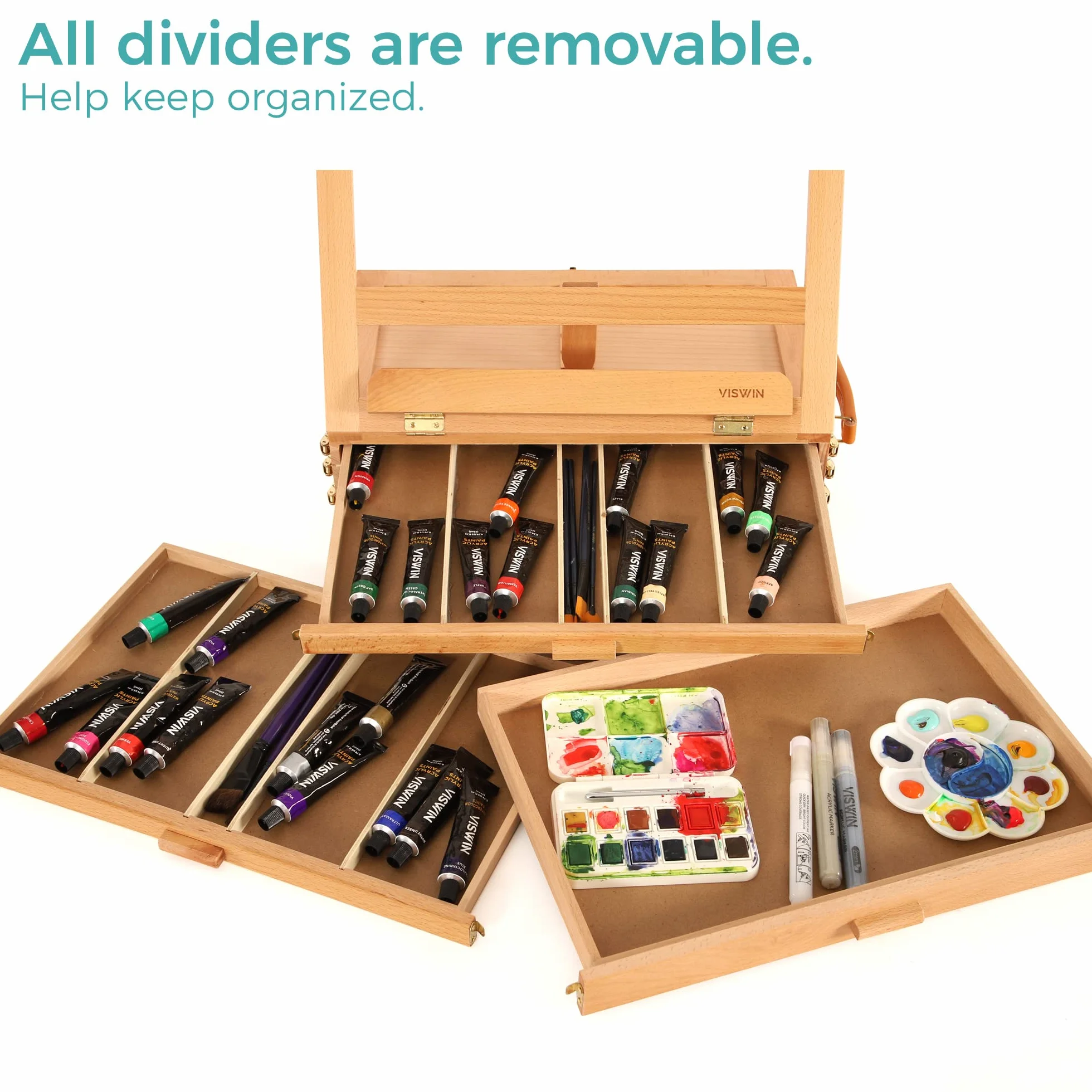 VISWIN Caballete grande ajustable con 3 cajones, caballete de mesa portátil de madera de haya para artistas, caballete de mesa para pintores adultos, artistas