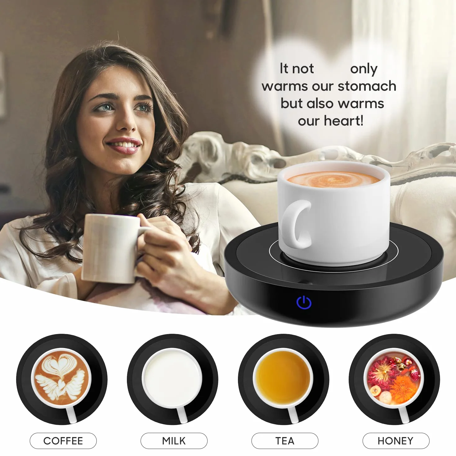 Calentador de Tazas de Café, 36 vatios Calentador Bebidas con Tres ajustes de Temperatura (Up To 176°F/80℃), Placa Calentadora de Tazas para Té/Agua/Leche, Incluye Taza