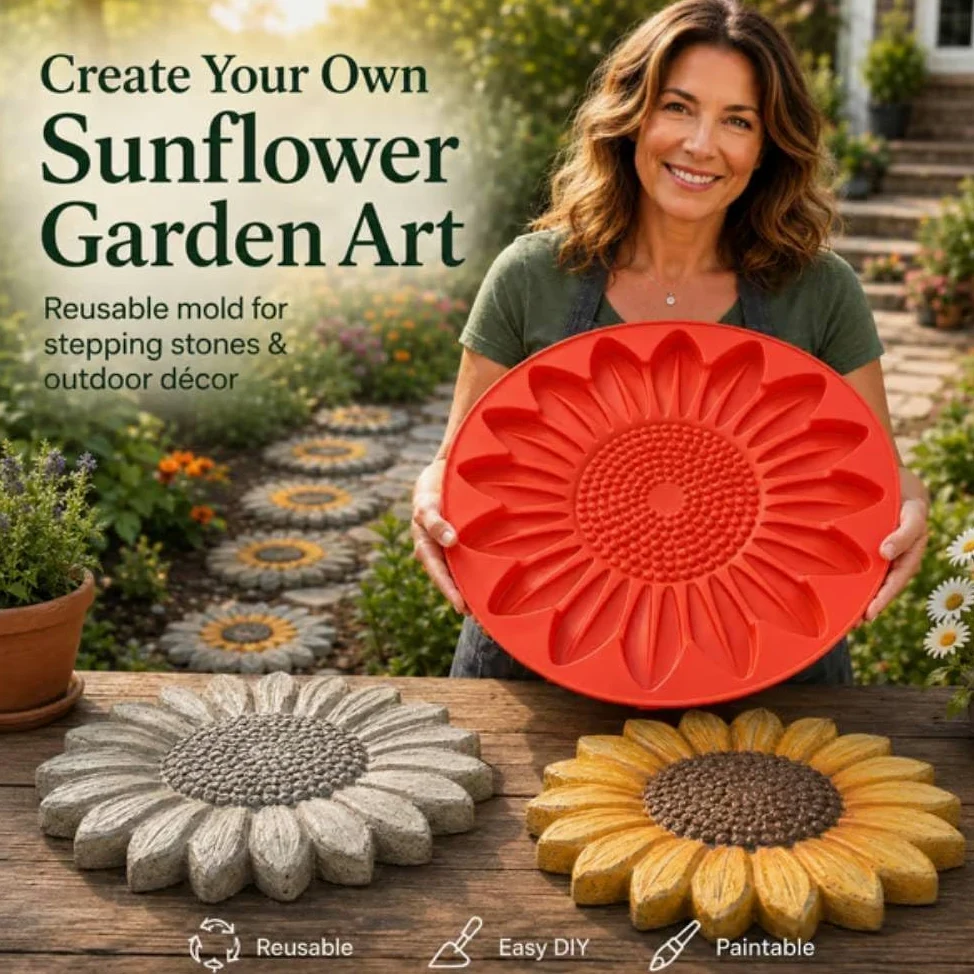 Molde de piedra para jardín, molde reutilizable de silicona para adoquines de hormigón, herramienta de fundición de caminos DIY de 15,7 pulgadas, decoración de césped de patio，#E