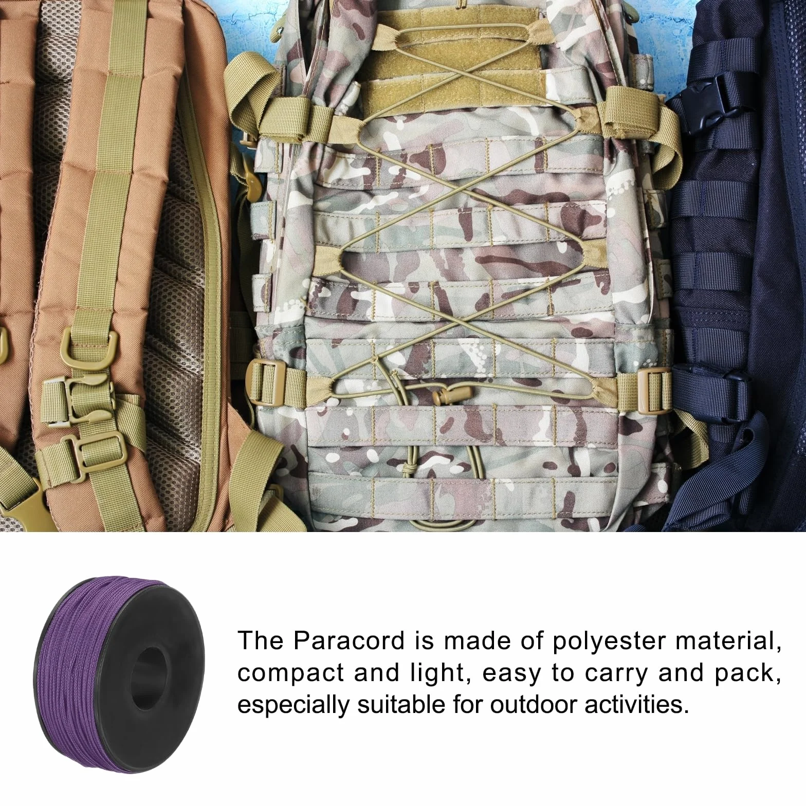 Micro Cuerda de Paracaídas 1.18mm x 164 Pies 100 LB Poliéster Trenzado Fuerte Carrete de Hilo Púrpura