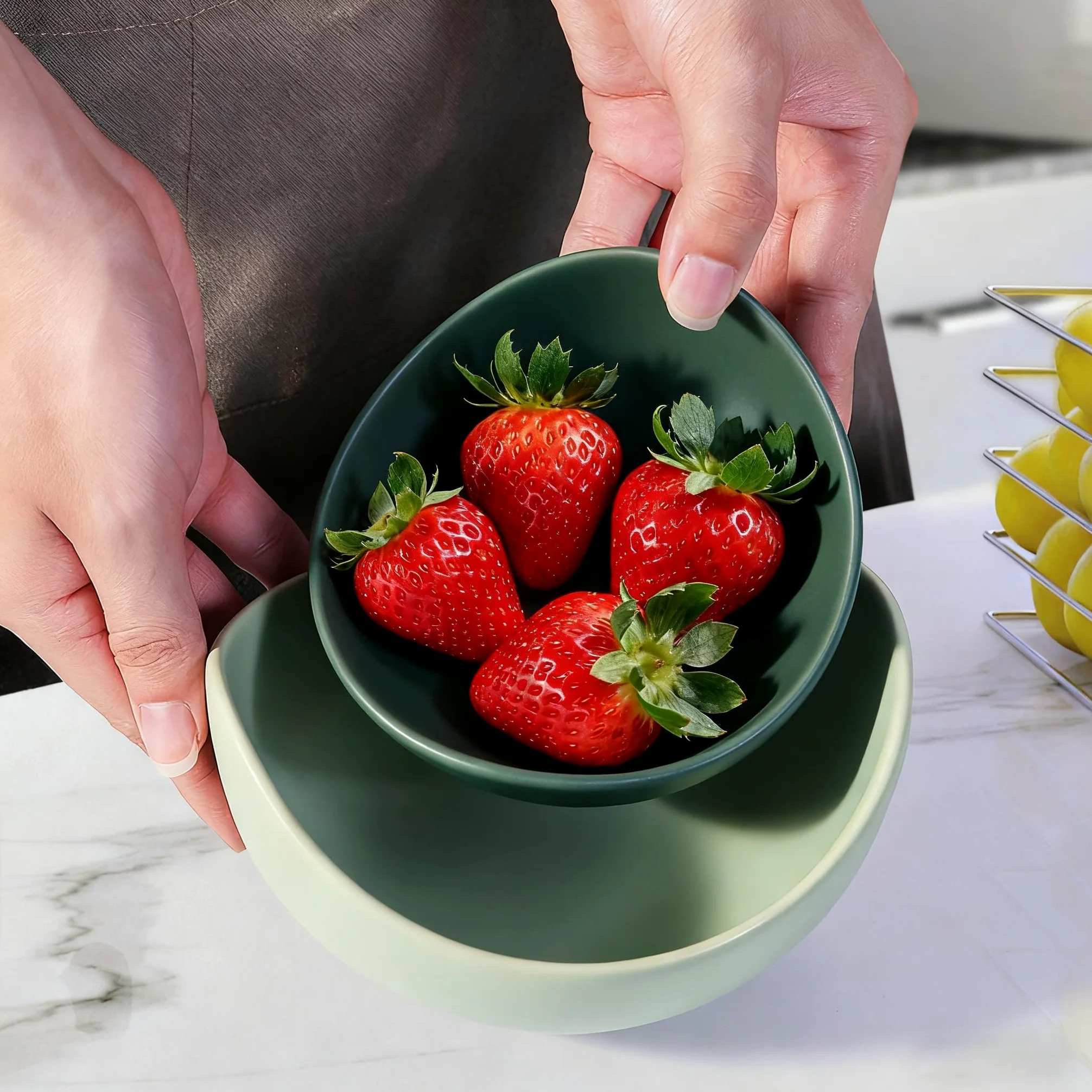 Notakia Gaobei Ensaladeras, 5 paquetes de cuencos de porcelana, cuencos de pasta en forma de loto, cuencos de cerámica únicos para ensalada, ideal para el hogar y el restaurante (verde)