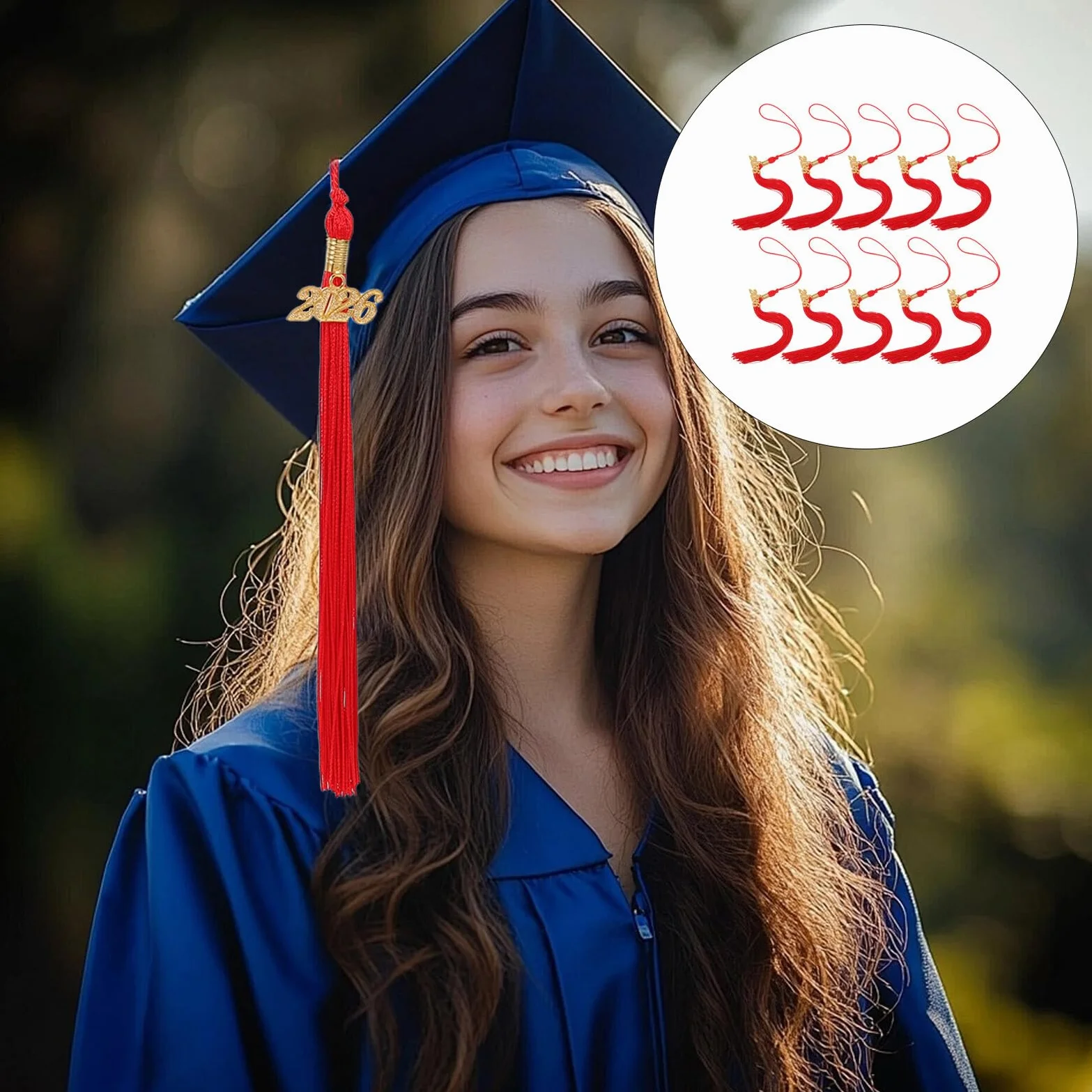 CALLARON 12 Piezas Borla para Birrete de Graduación Roja 2026 con Dije Decorativo, Material de Poliéster y Aleación de Zinc, Accesorio Reemplazable para Temporada de Graduación