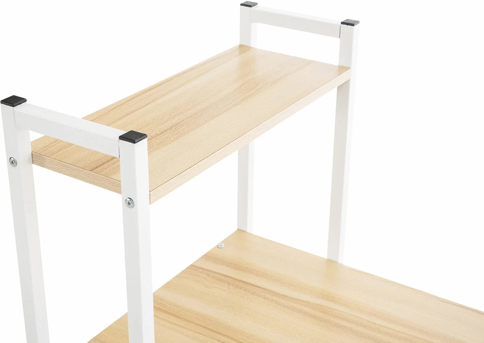 CLP Escritorio PoE De Madera con Estantería Lateral Movible I Mesa De Estudio con Estructura Metálica & 4 Estantes, Color:Arce