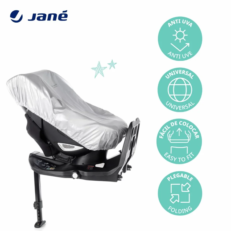 Jané Funda Antitérmica Silla Coche Bebé Universal, Protección Solar Anti-UV, Reduce el Calor hasta 25°C, Plegable, Impermeable, Gris