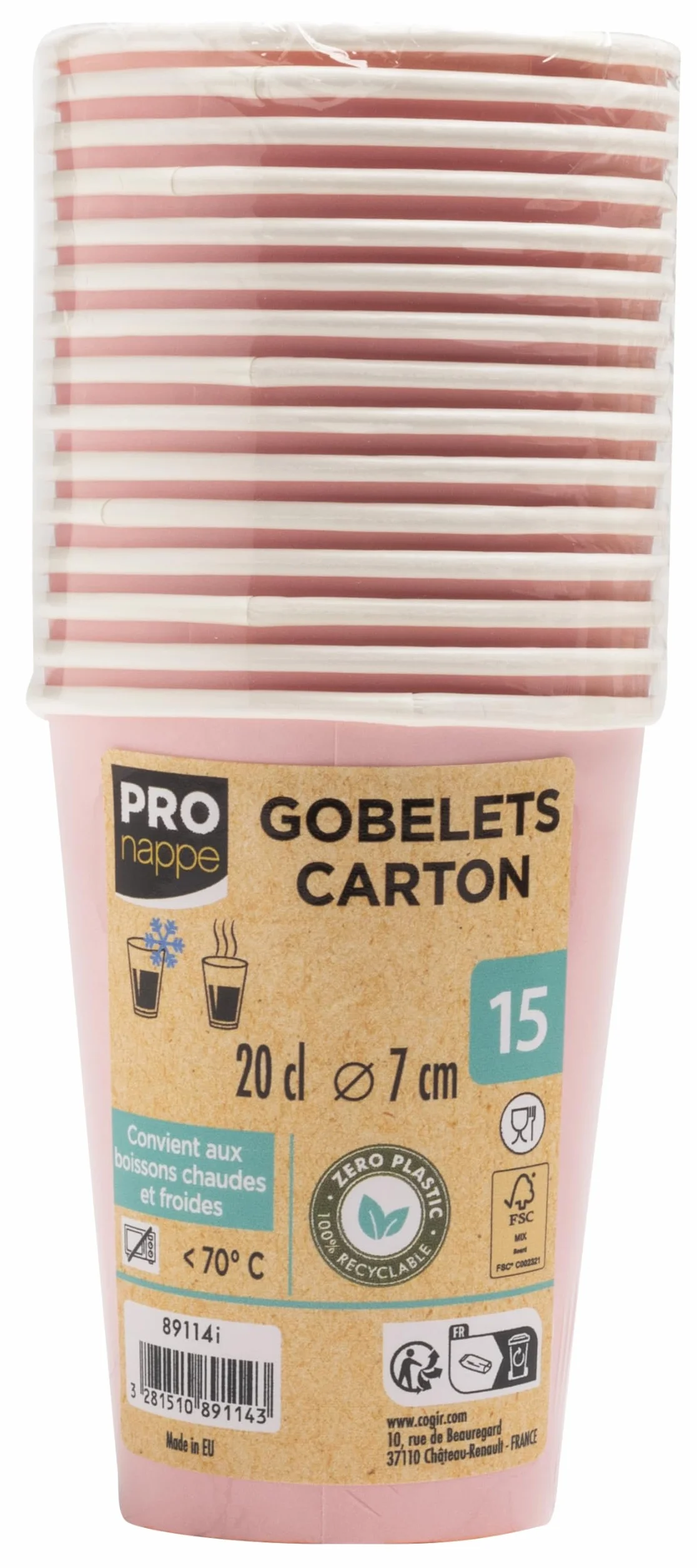 Pro Mantel - Ref. 89114i – 15 vasos – 20cl – cartón – rosa