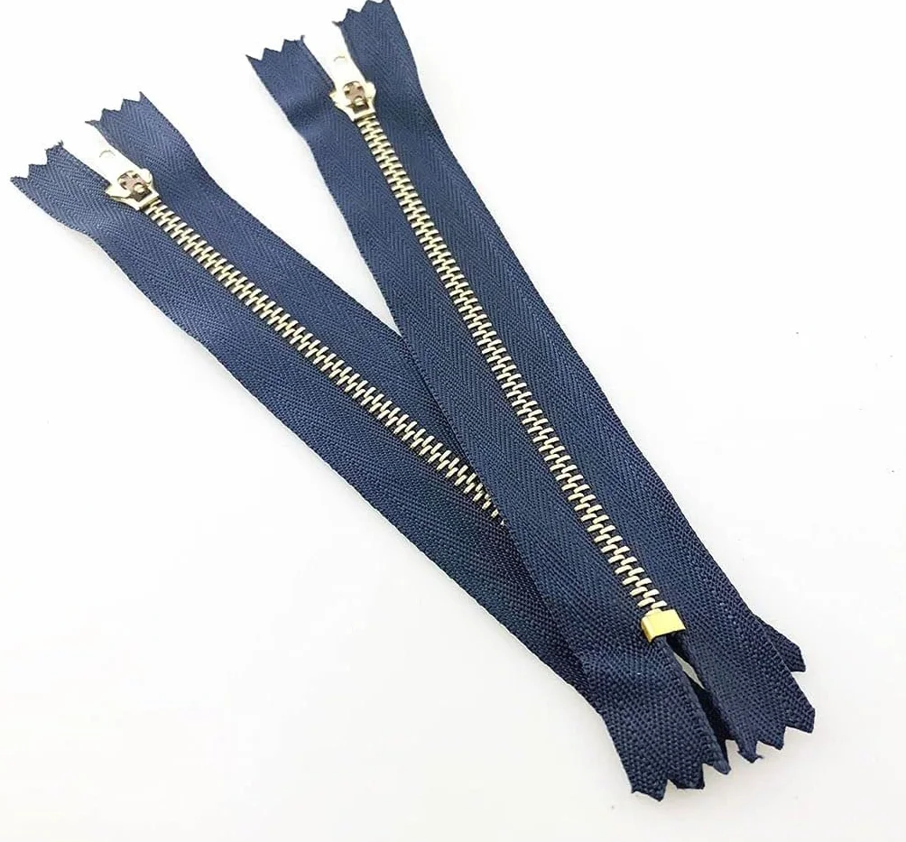 Cremalleras de bobina de nylon de metal, cremallera invisible, 5 piezas 3 # Jeans Cremallera de cobre, cinta de cremallera azul marino Dientes de cremallera de cobre, cremallera de pantalón casual Cre