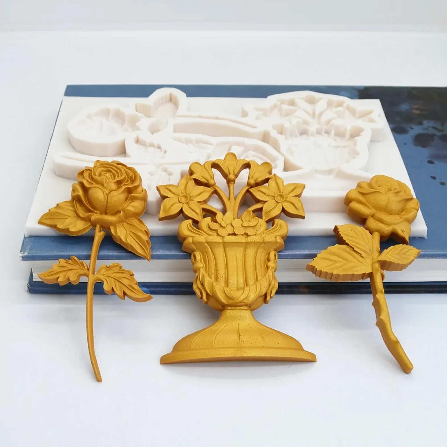 Molde de silicona para hacer fondant, 19,5 x 13 x 1,3 cm, molde de silicona para tartas, herramientas de decoración para hornear rosas, suministros hechos a mano para hacer flores, moldes para fondant