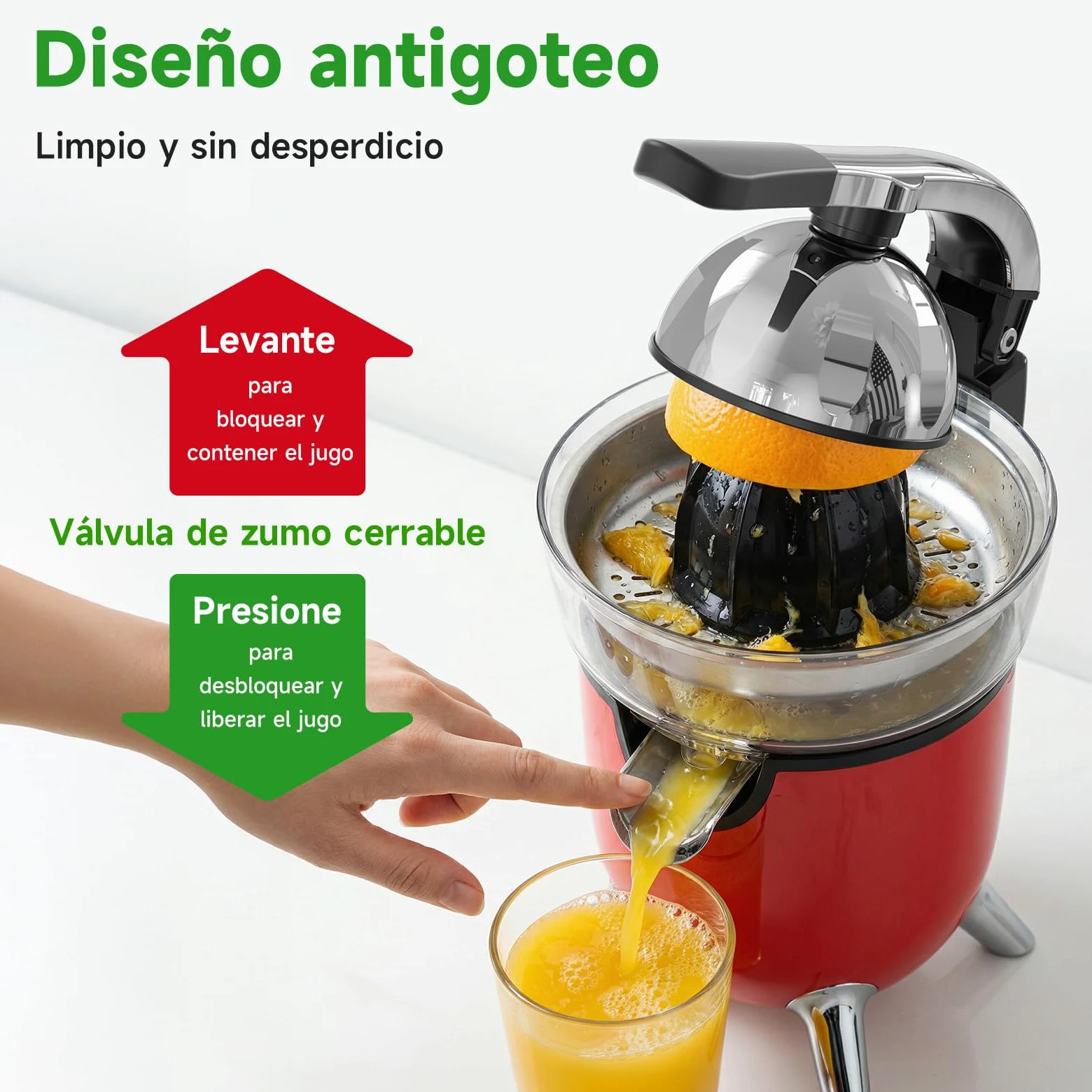 Woox Exprimidor de Naranjas Electrico, con Brazo de Palanca, 100W, Exprimidor Electrico Silencioso con 2 Conos para Limones y Pomelos, Boquilla Antigoteo, Sin BPA, Desmontable y Fácil de Limpiar