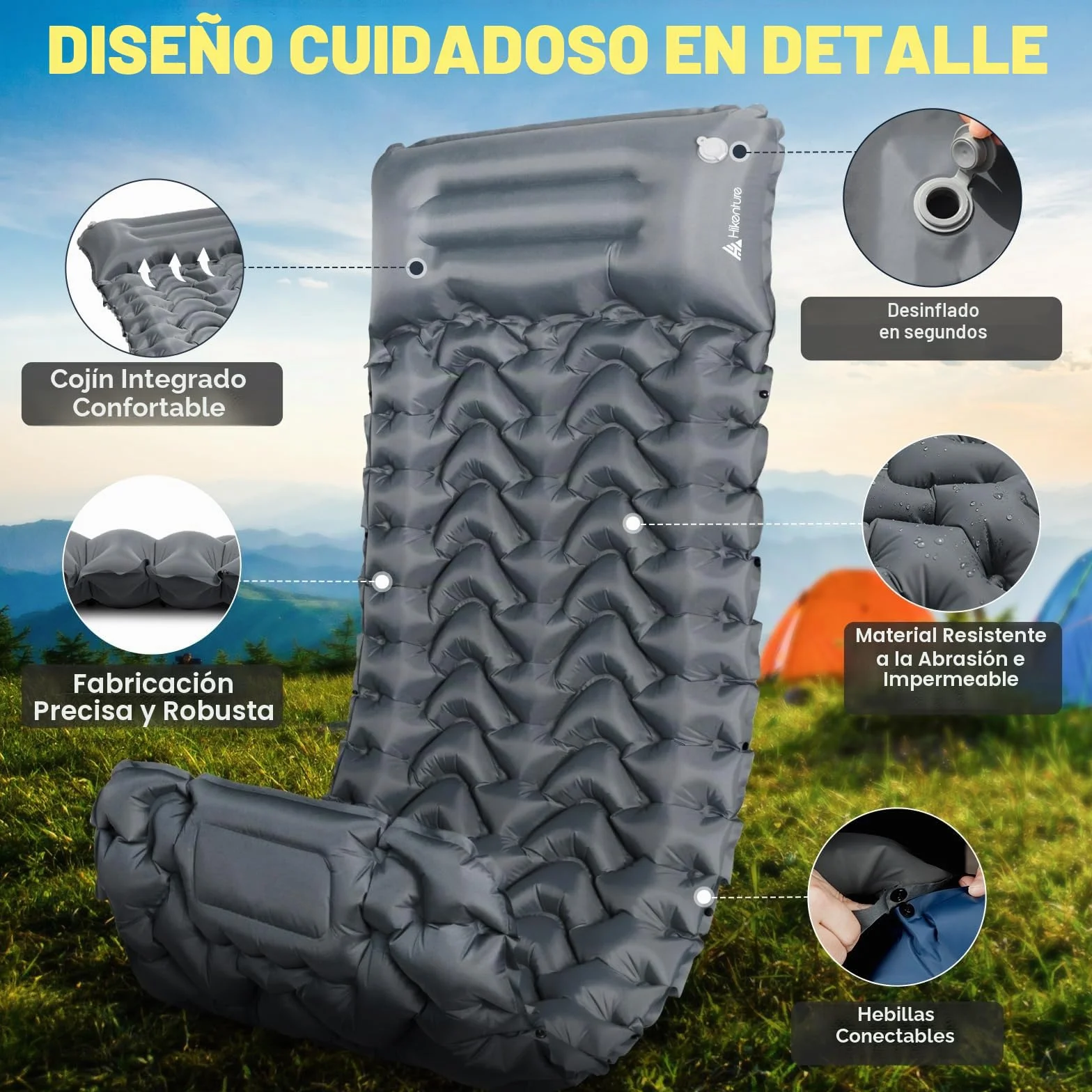 HIKENTURE Colchoneta isotérmica para camping 10 cm colchón de aire hinchable con bomba de pie