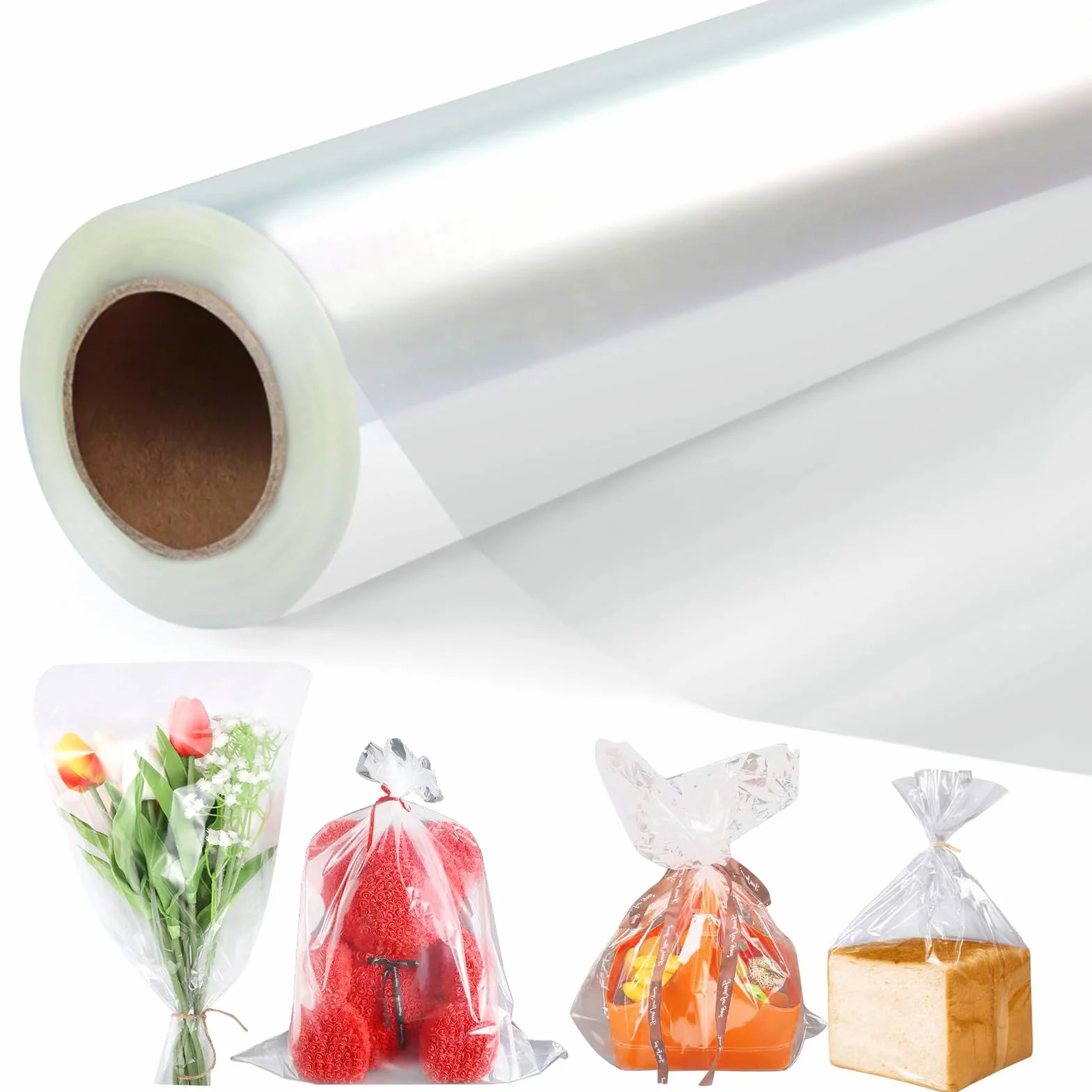 GIBOHOM 86 CM x 30 M Papel Celofán Transparente, 3 Mil Grosor Celofan Transparente Impermeable Papel de Regalo para Cesta, Acetato Transparente para Envolver Regalos, Flores(86CM plegado a 43CM)