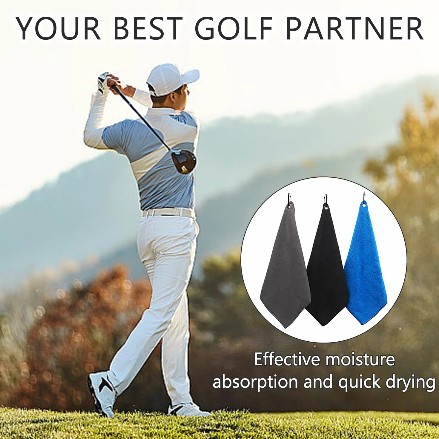 Toalla de Golf de Microfibra 3 Piezas, Paños de Limpieza Absorbentes con Mosquetón