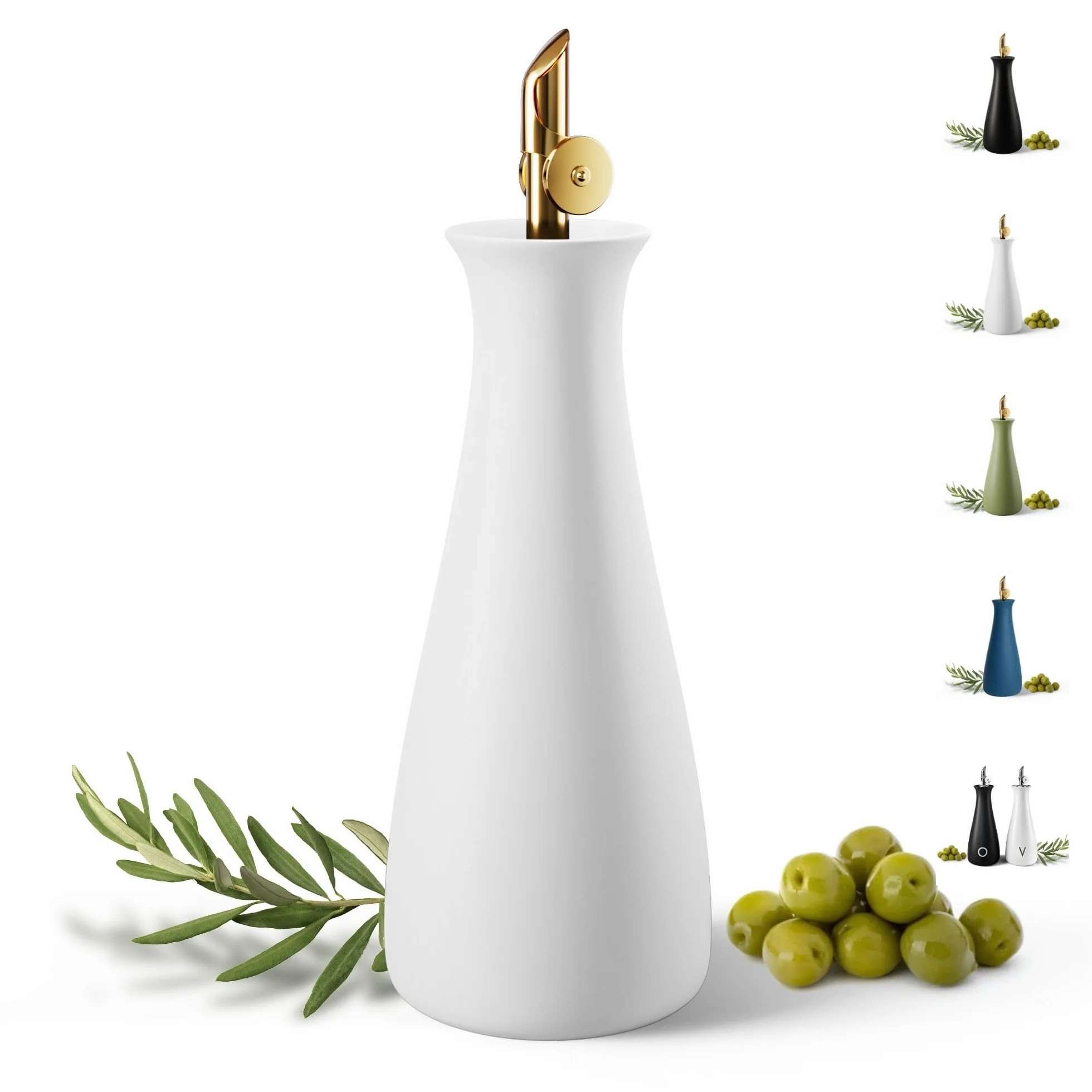 Dispensador de aceite de oliva de cerámica con boquilla dorada de cierre automático, dispensador de aceite de cerámica blanca mate para cocina, dispensador de aceite de oliva de cerámica para cocina,