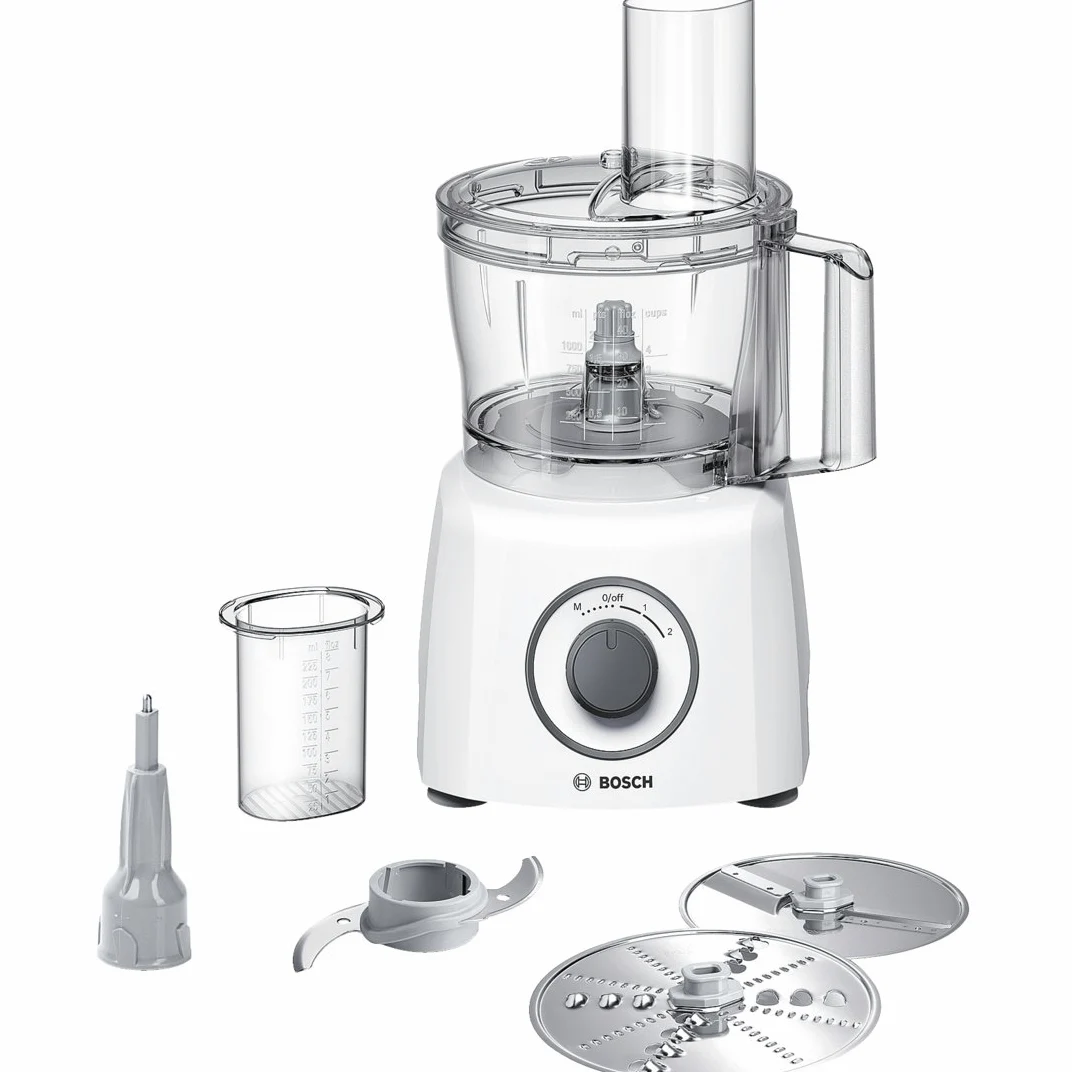 Bosch MCM3110W - Robot de cocina (2,3 L, Blanco, Giratorio, De plástico, Acero inoxidable, 800 W)