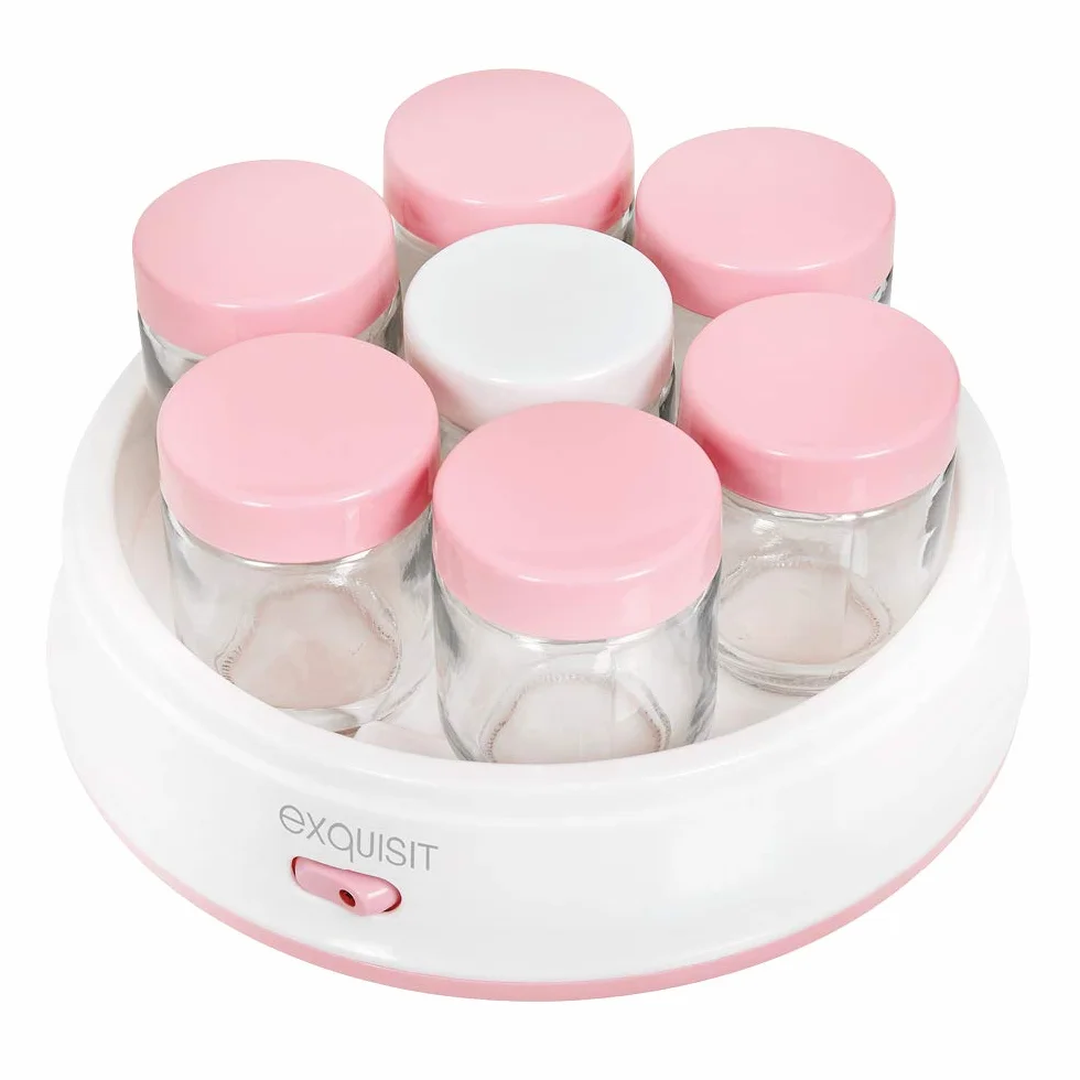 Exquisit YM 3101 WEP yogur Maker/yogurtera/15 W/7 Mucha vasos/1,4 L/, apto para lavavajillas, Blanco y Rosa