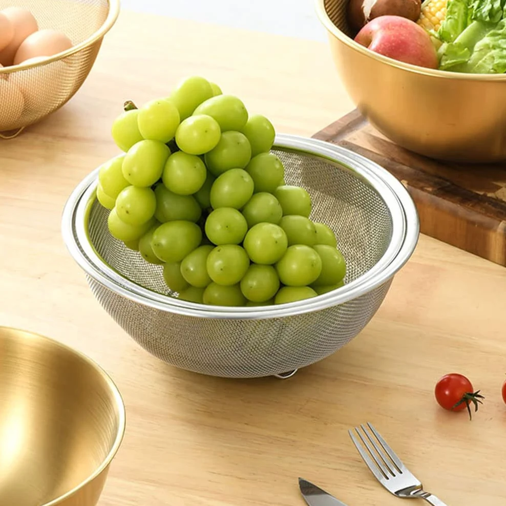 Healeved Colador De Acero Inoxidable Cuenco De Limpieza Ideal Para Arroz Frutas y Verduras