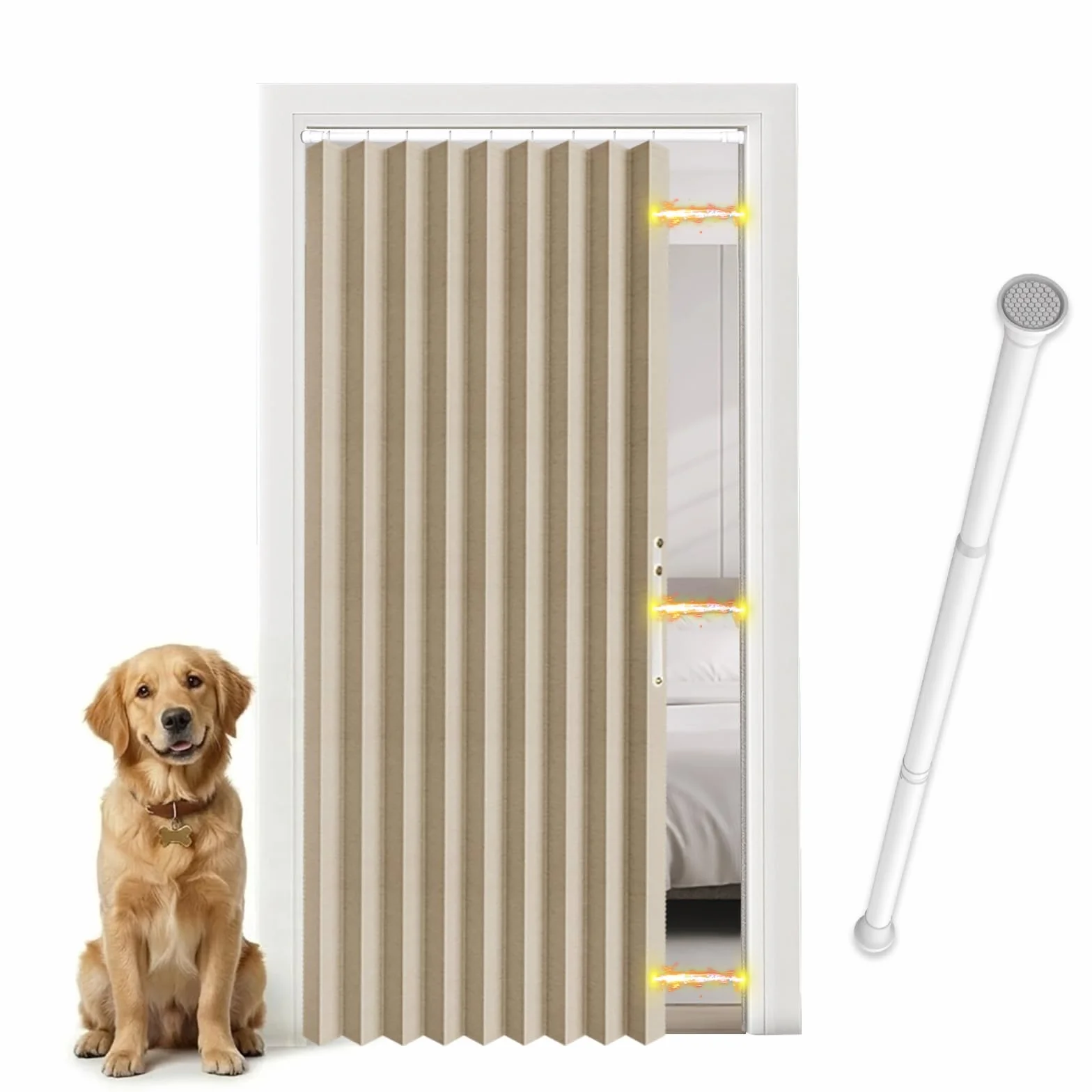 Jilron Juego completo de cortinas opacas para puerta con barra, cierre magnético para una fácil instalación sin taladrar (crema-H198 x B106 cm) 1 paquete