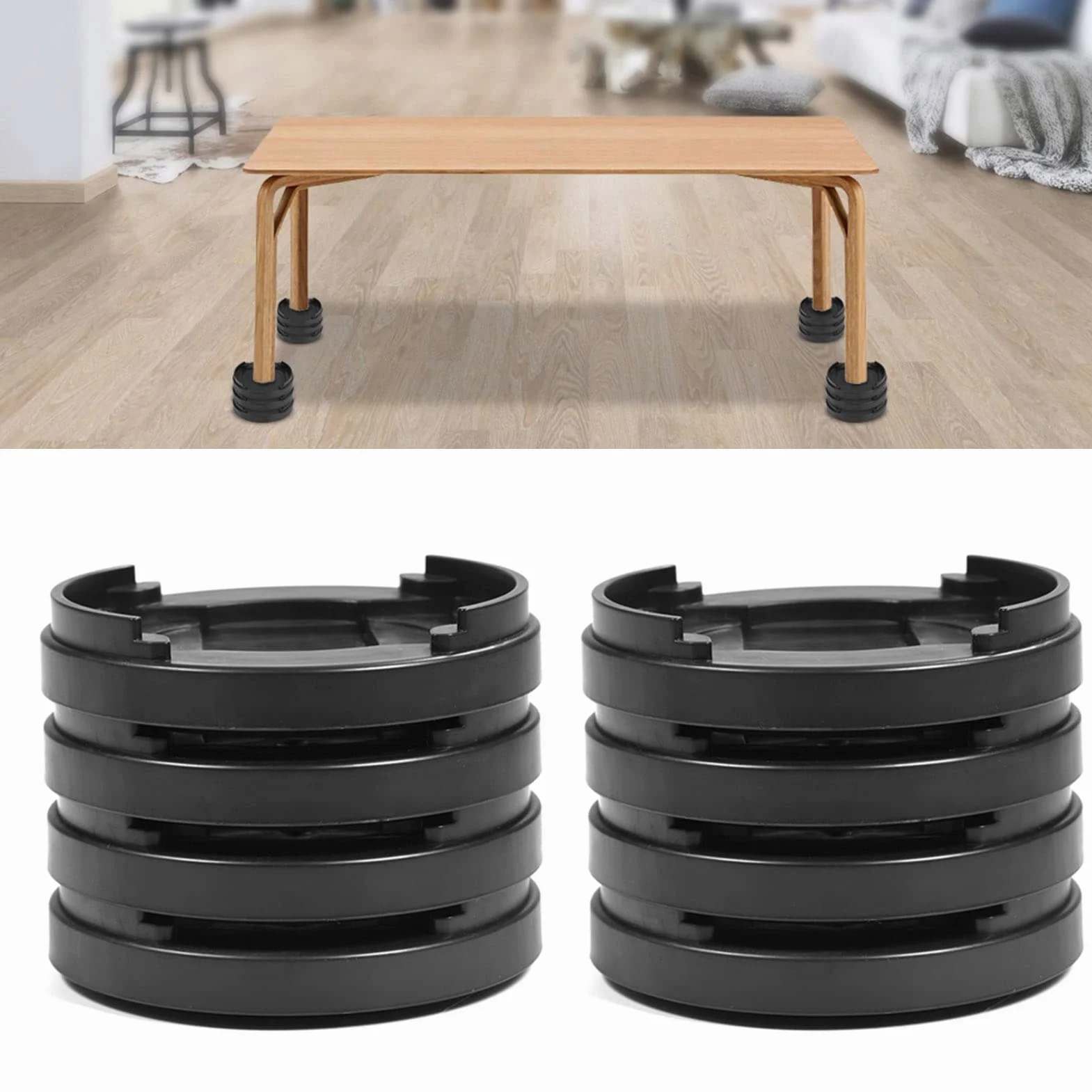 EBTOOLS 8 elevadores de muebles redondos, elevadores de cama, elevadores antideslizantes para patas de cama, mesa elevadores de muebles apilables de plástico duradero, color negro