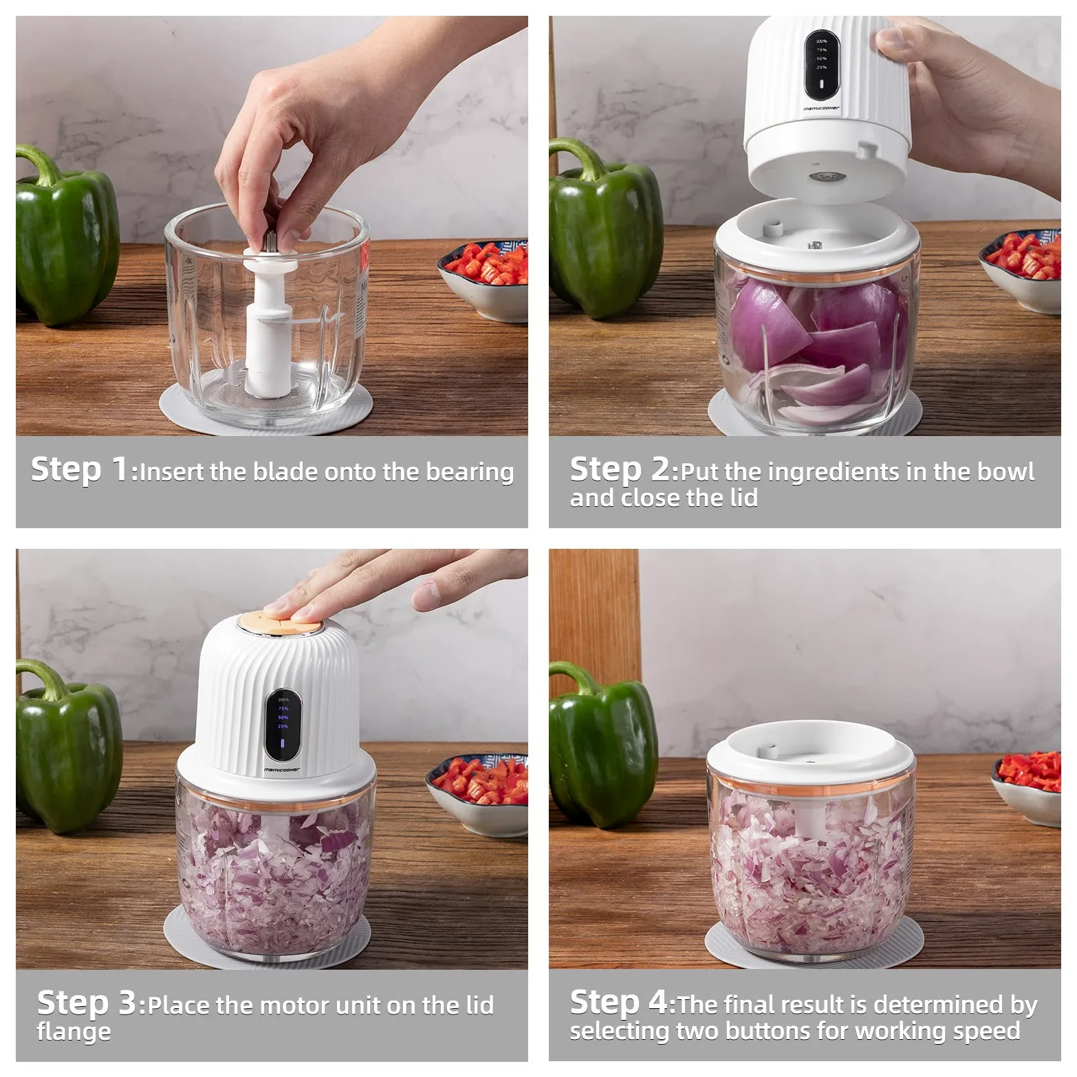Picadora de ajo eléctrica de 600 ml, mini picadora de verduras recargable por USB, picadora de ajo, picadora de cebolla, picadora de alimentos para salsa de carne de jengibre, chile, procesador de