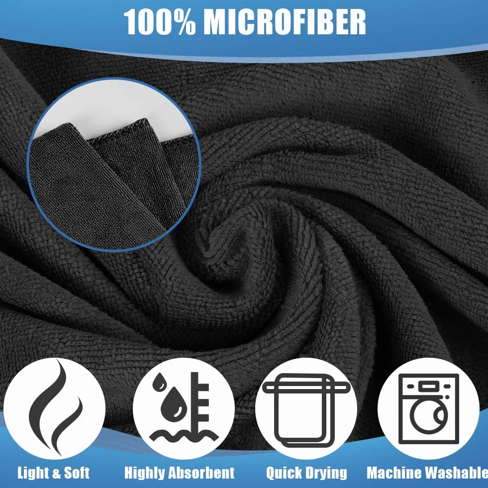 Toalla Microfibra 75x35cm Secado Rápido Deporte Gimnasio Negro 3 Piezas