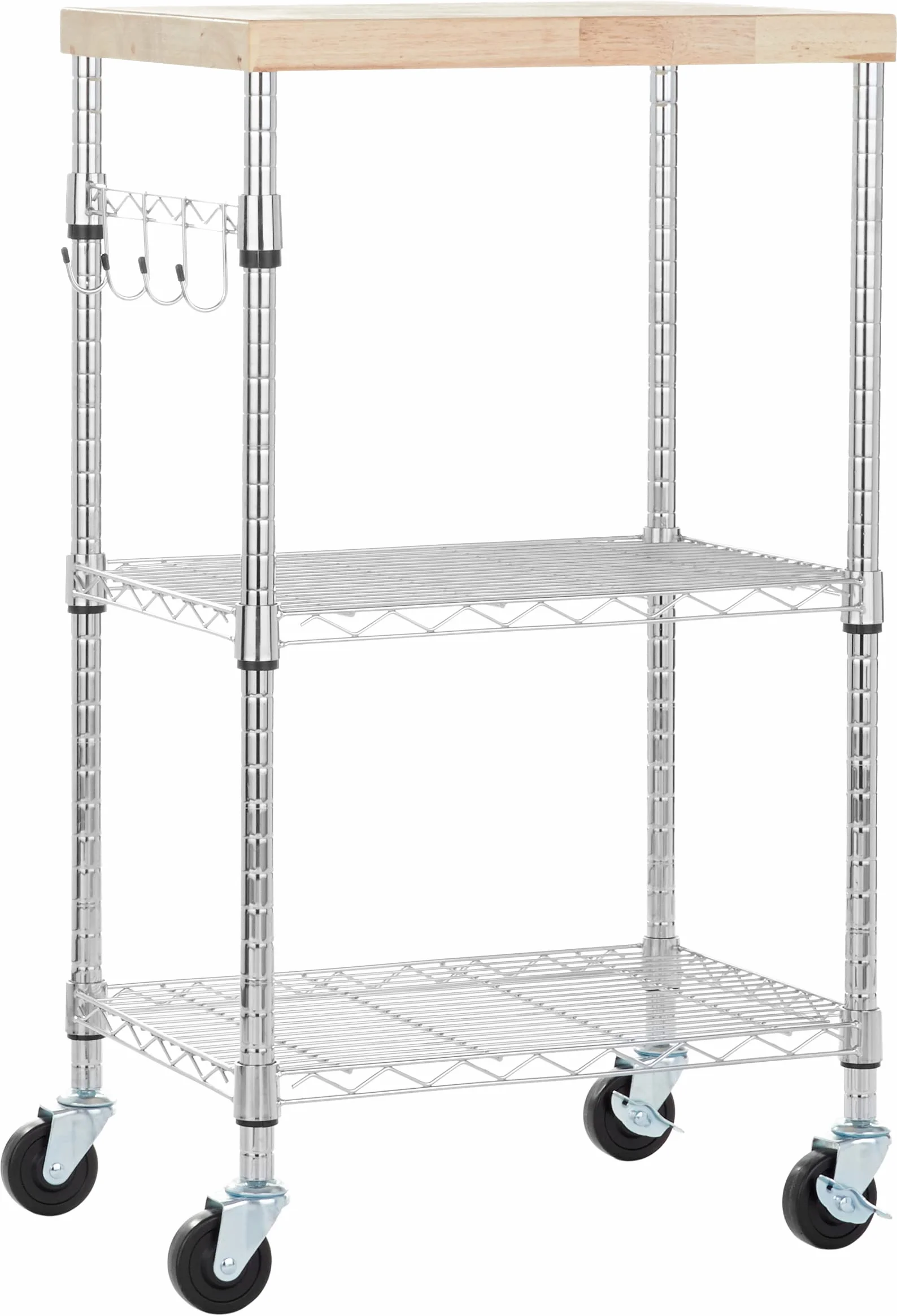 Amazon Basics 3 Niveles Carrito con Ruedas para microondas, 53.34cm x 38.1cm x 93.22cm (LxWxH), Madera/Cromado, 2 baldas