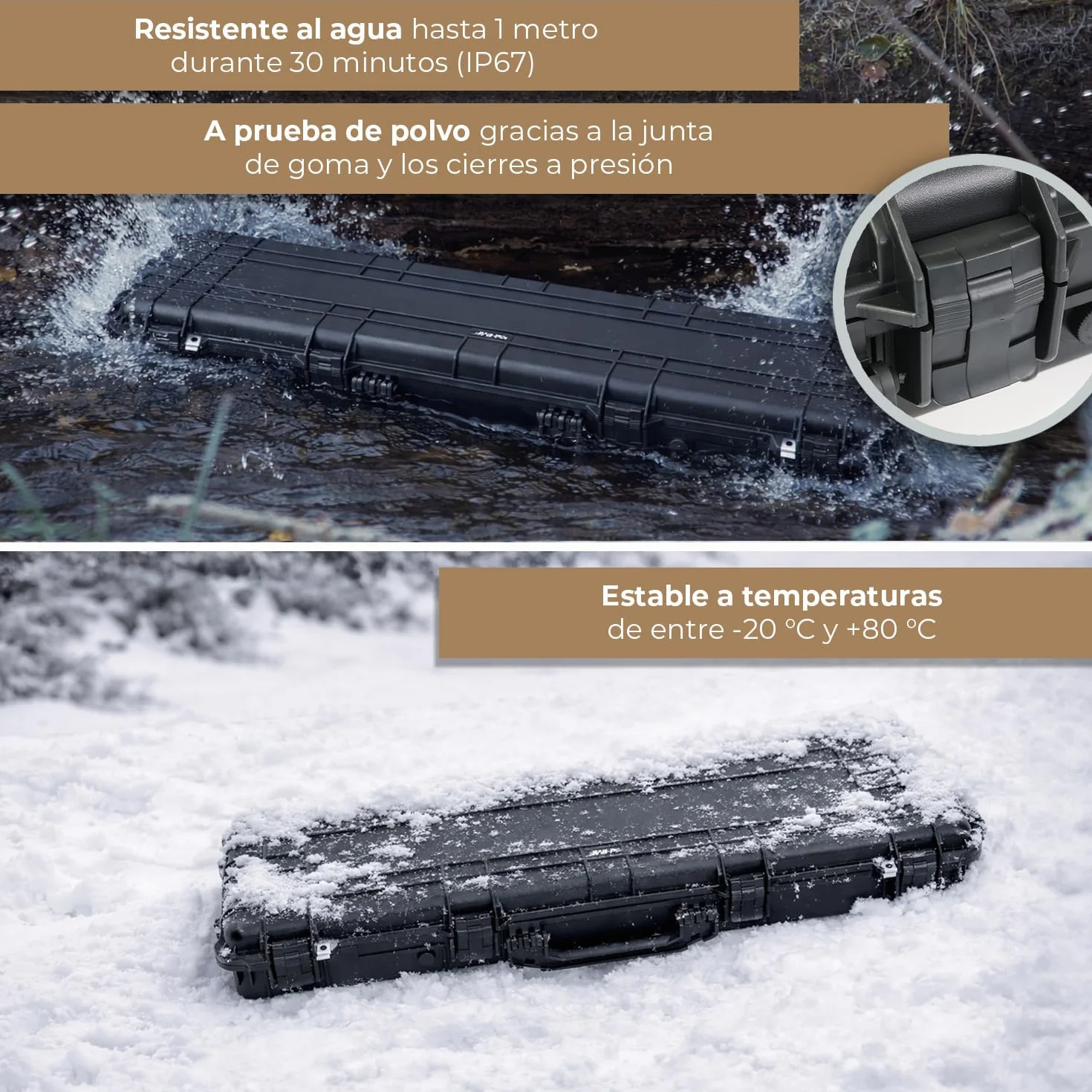 Maletín para Armas largas HMF Outdoor ODK200, Estuche Rifle Impermeable IP67 113x41x15.5 cm Negro