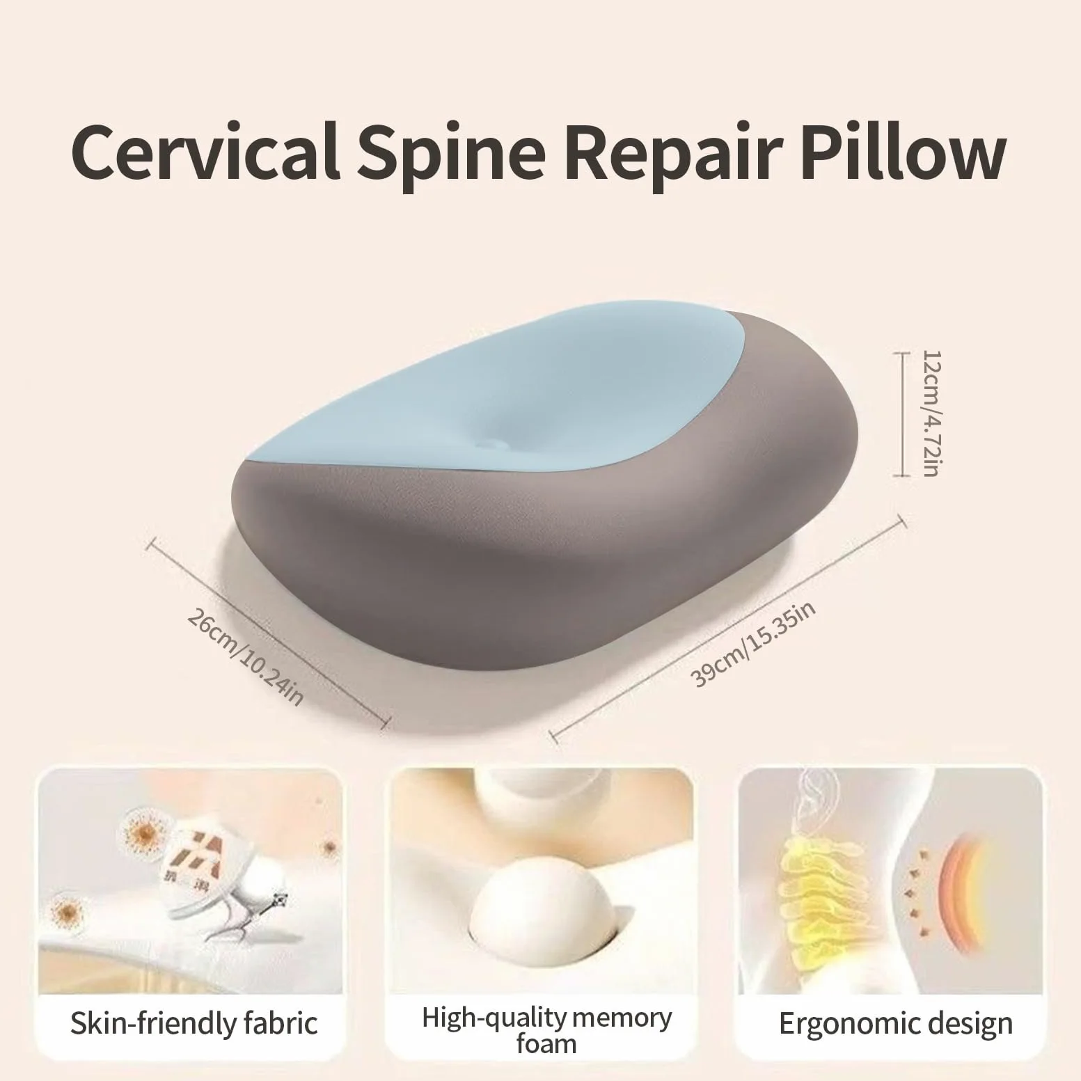 Almohada Ergonómica Transpirable Ortopédico | Almohada de espuma viscoelástica con contorno anatómico cervical Soporte de cuello anatómico para descanso y