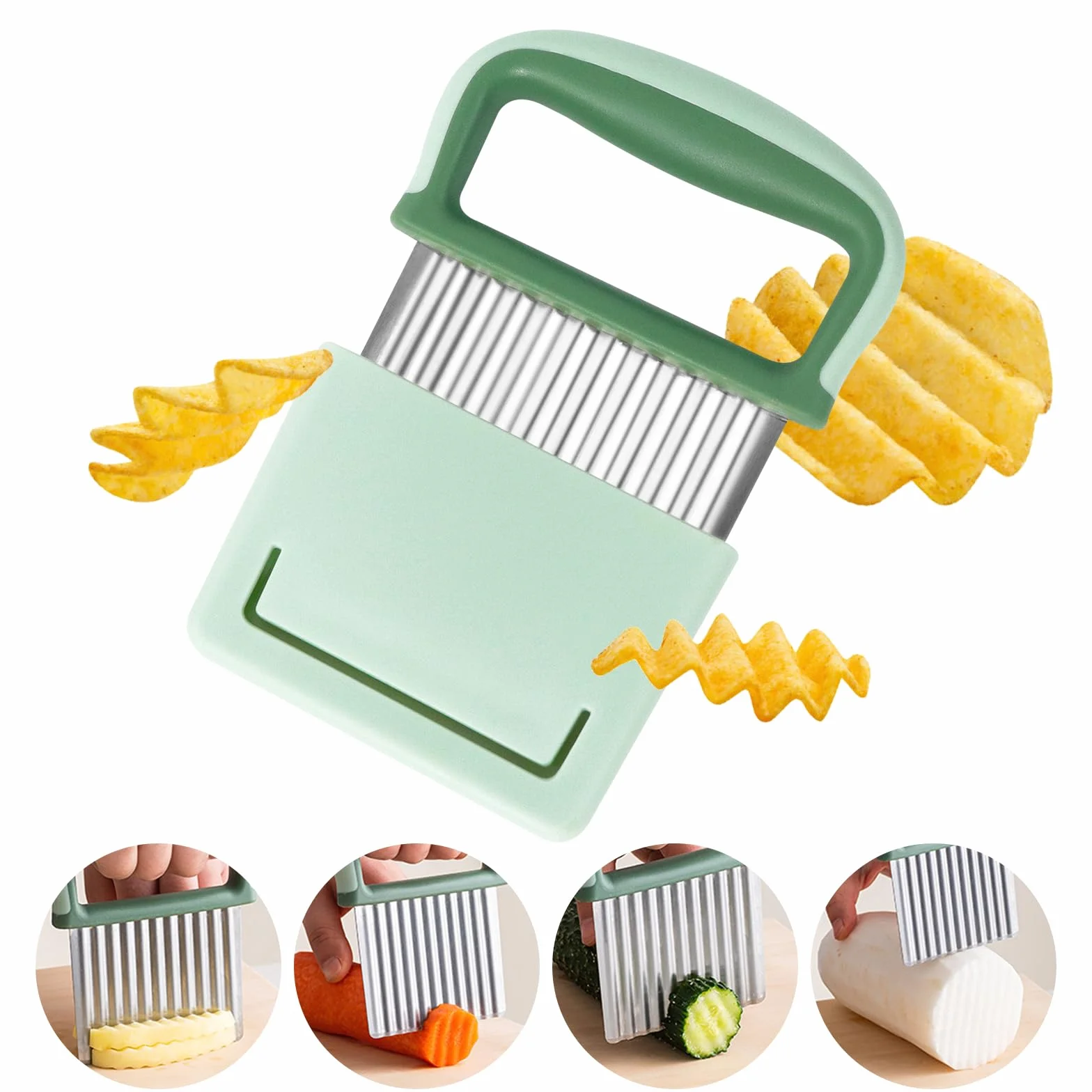 Redamancy Cortador de Patatas, Cortador de ondas, Cortadora de Verduras, Patatas Cortador Ondulado de Acero Inoxidable, Cortador de Ondas para Niños para Papas Fritas, Frutas, Verduras y Mantequilla