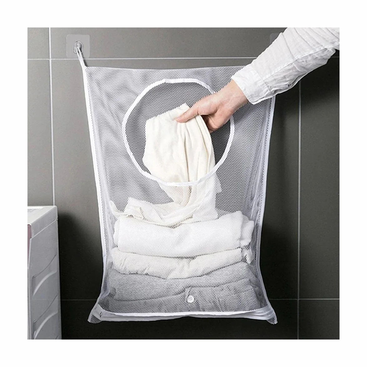 Bolsas para lavar a máquina, bolsa de malla para ropa sucia para almacenamiento delicado de viaje con colgante de pared, color blanco