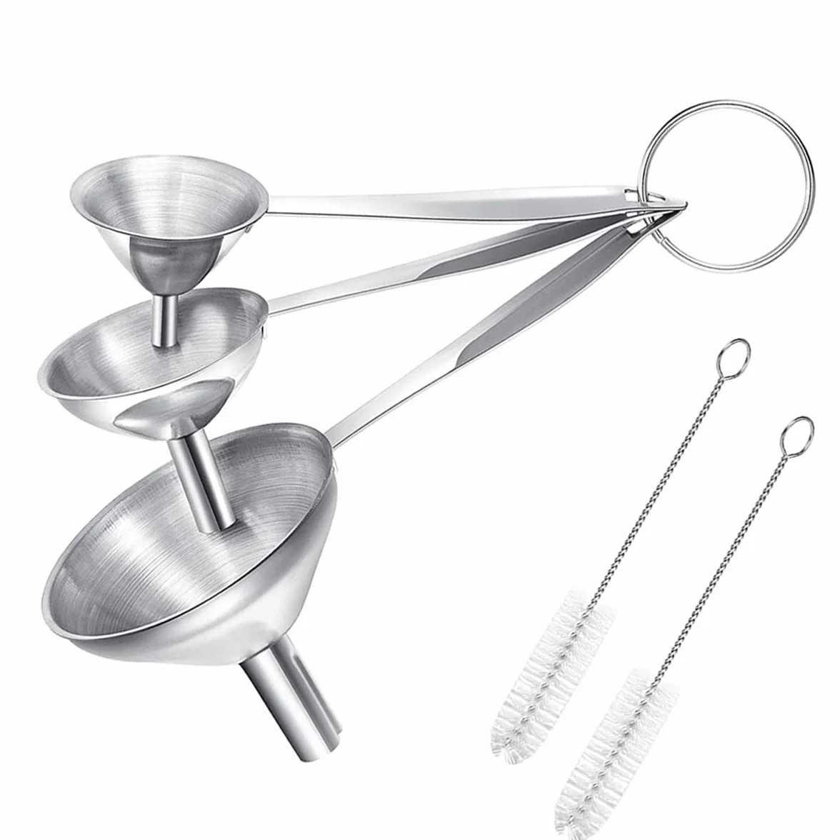 3 Piezas Embudo Cocina, Witbicg Embudo Acero Inoxidable Filtro Aceite Cocina Embudos Para Cocina, Viene Con 2 Cepillos De Limpieza Para Transferir Líquidos y Polvos (Pequeño + Grande)