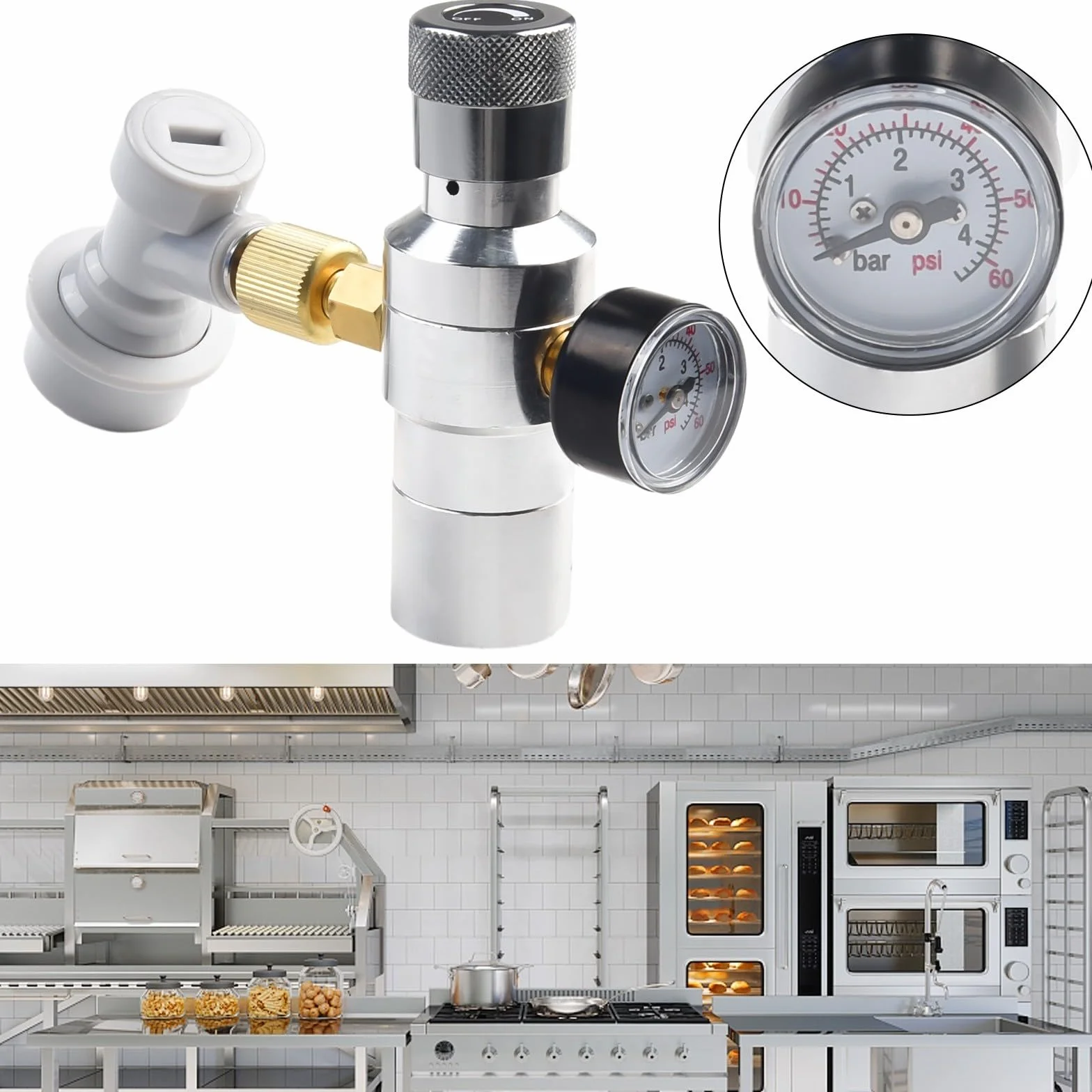 FACAIIO Barril de cerveza portátil para dispensador de carga con manómetro de 0 a 30 PSI y 3 adaptadores de rosca de 8 pulgadas de 2 L, 3.6 L, 5 L, barril Cornelius, café y kombucha