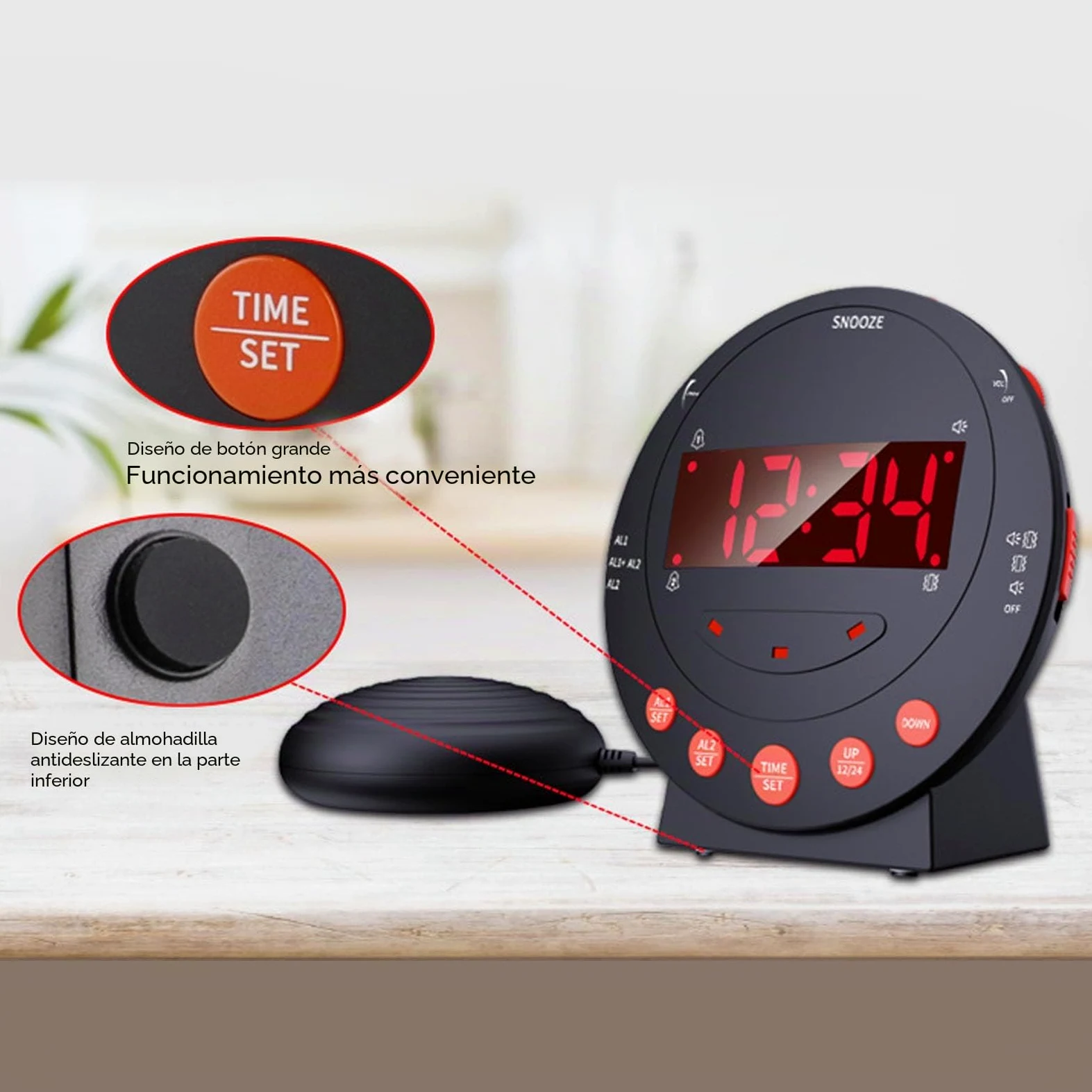 Reloj Despertador con Vibración Extra Fuerte de 110 DB Reloj Despertador con Luz de Alarma Roja Reloj Digital con Pantalla Grande para Personas Sordas con Problemas de Audición