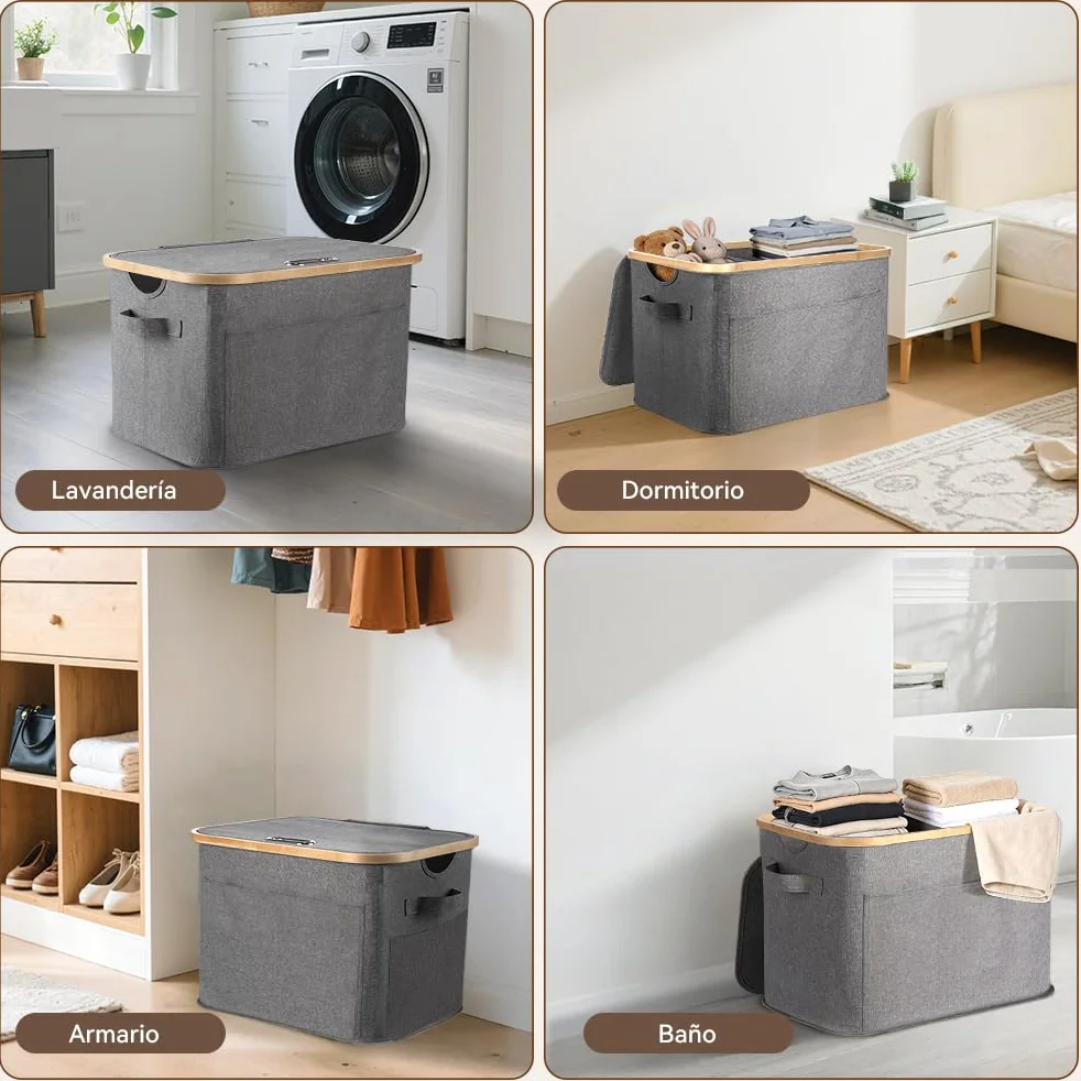 OUSFOT Cesto Ropa Sucia con Tapa 70L, Cubo 2 Compartimentos, Laundry Basket Impermeable para Armario
