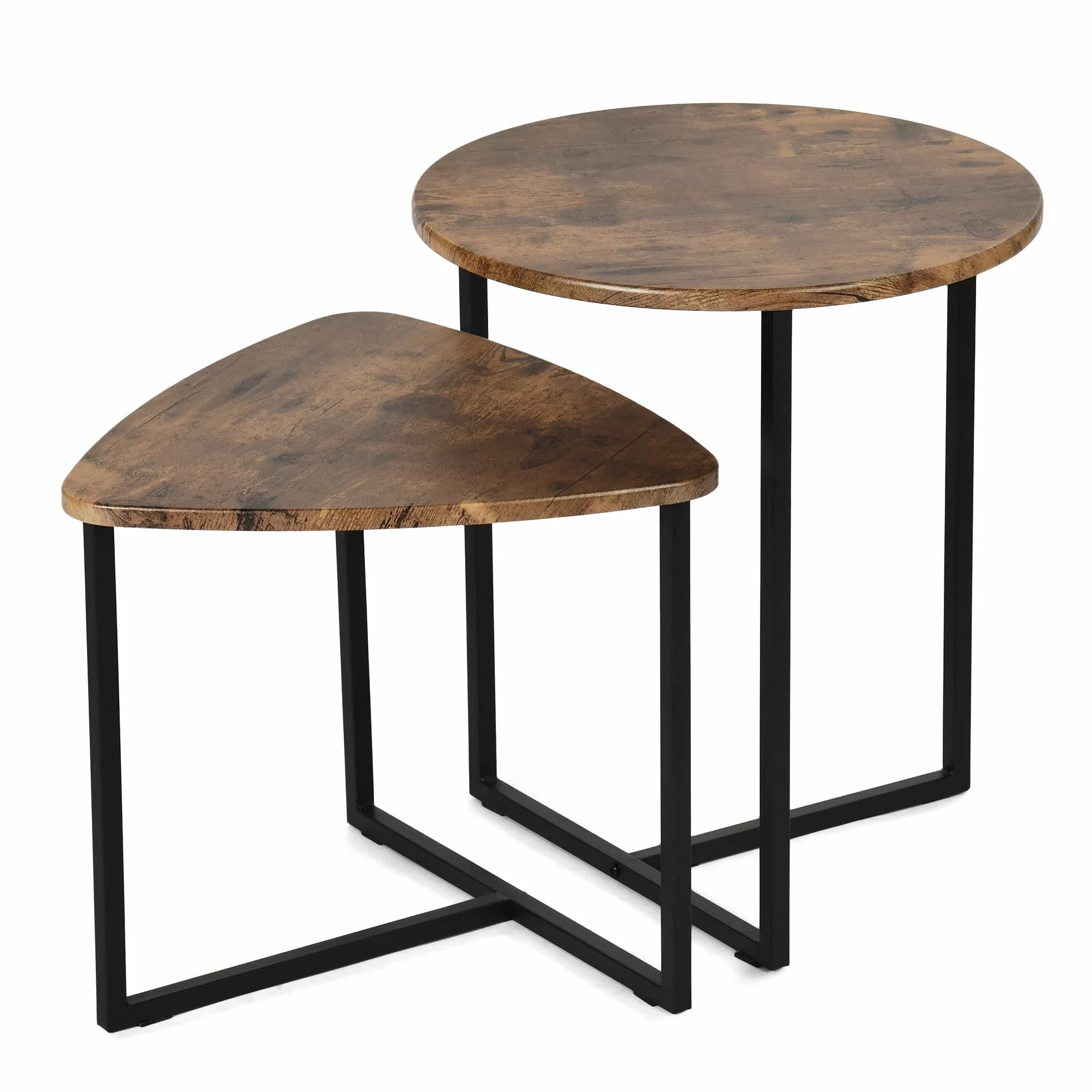 MEUBLE Cosy Juego de 2 Mesas de Café Auxiliares para Sala de Estar, Mesita Nido en Madera de Ingeniería y Metal, Estilo Industrial, Marrón