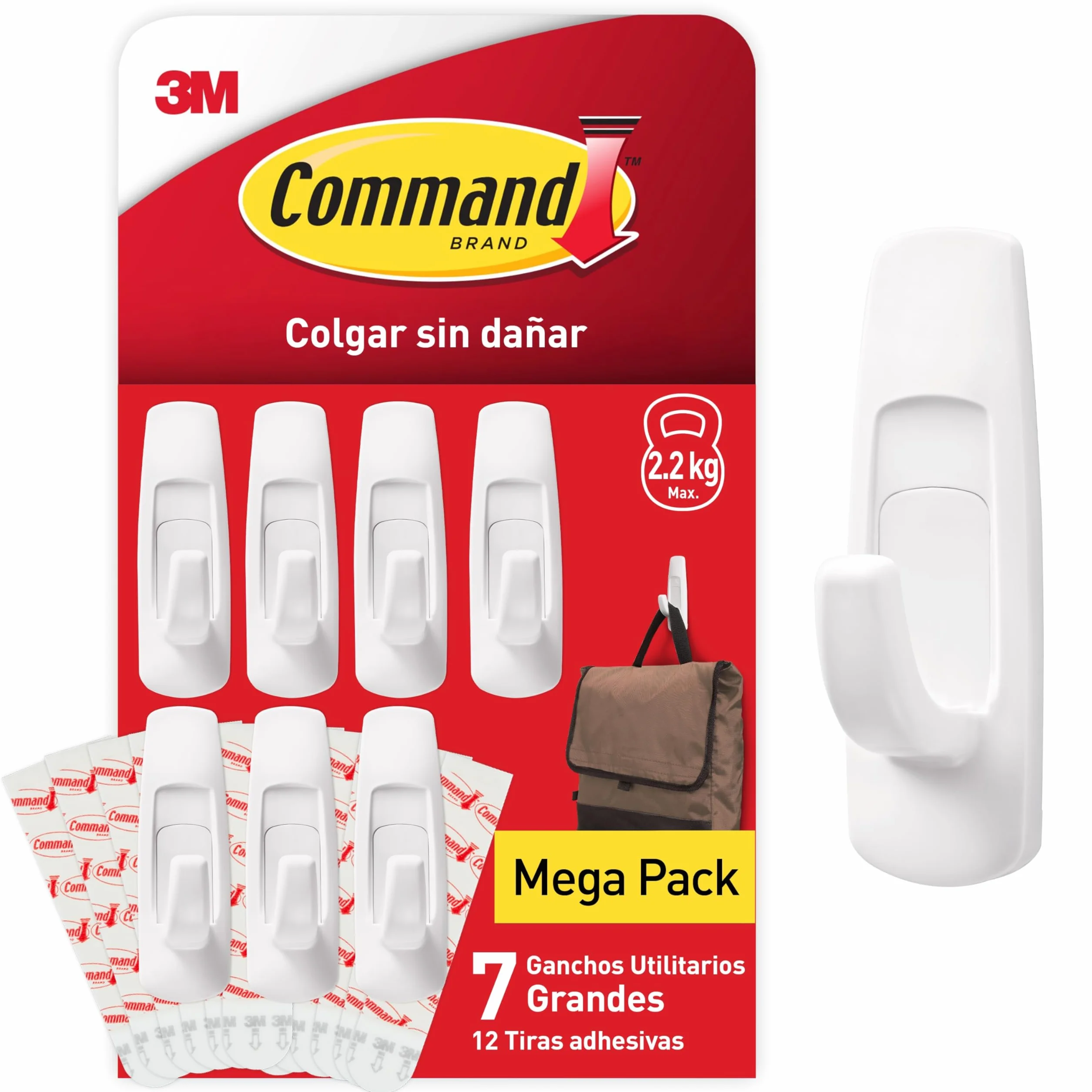 Command Gancho GP003-7NA, Blanco, Grande, 7 ganchos + 12 tiras