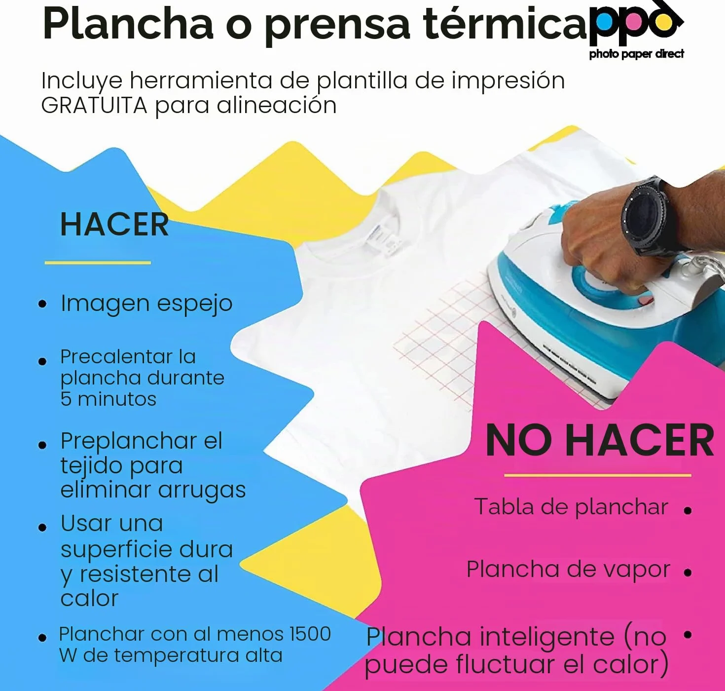 PPD A4 x 5 Hojas de Papel de Transferencia Térmica Para Camisetas, Mascarillas y Tejidos Claros - Para Impresora de Inyección de Tinta Inkjet - PPD-1-5