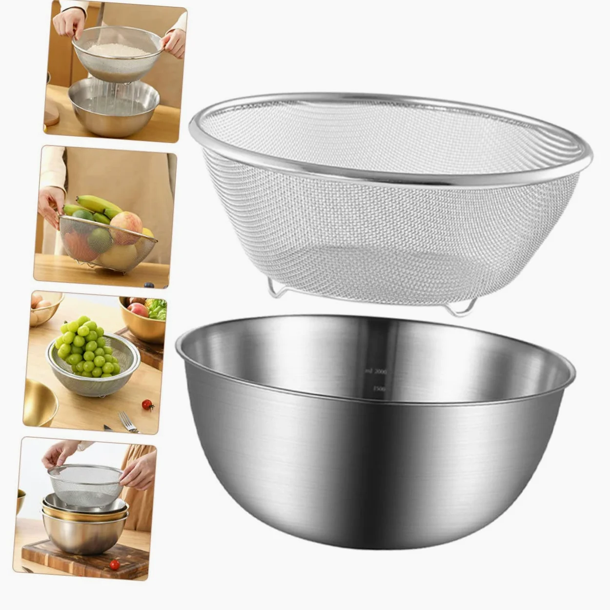 Genérico Colador De Arroz y Escurridor De Cocina 2 Piezas 22 Cm Acero Inoxidable Diseño Poroso Adecuado Para Lavar Compatible Microondas Fácil De Usar