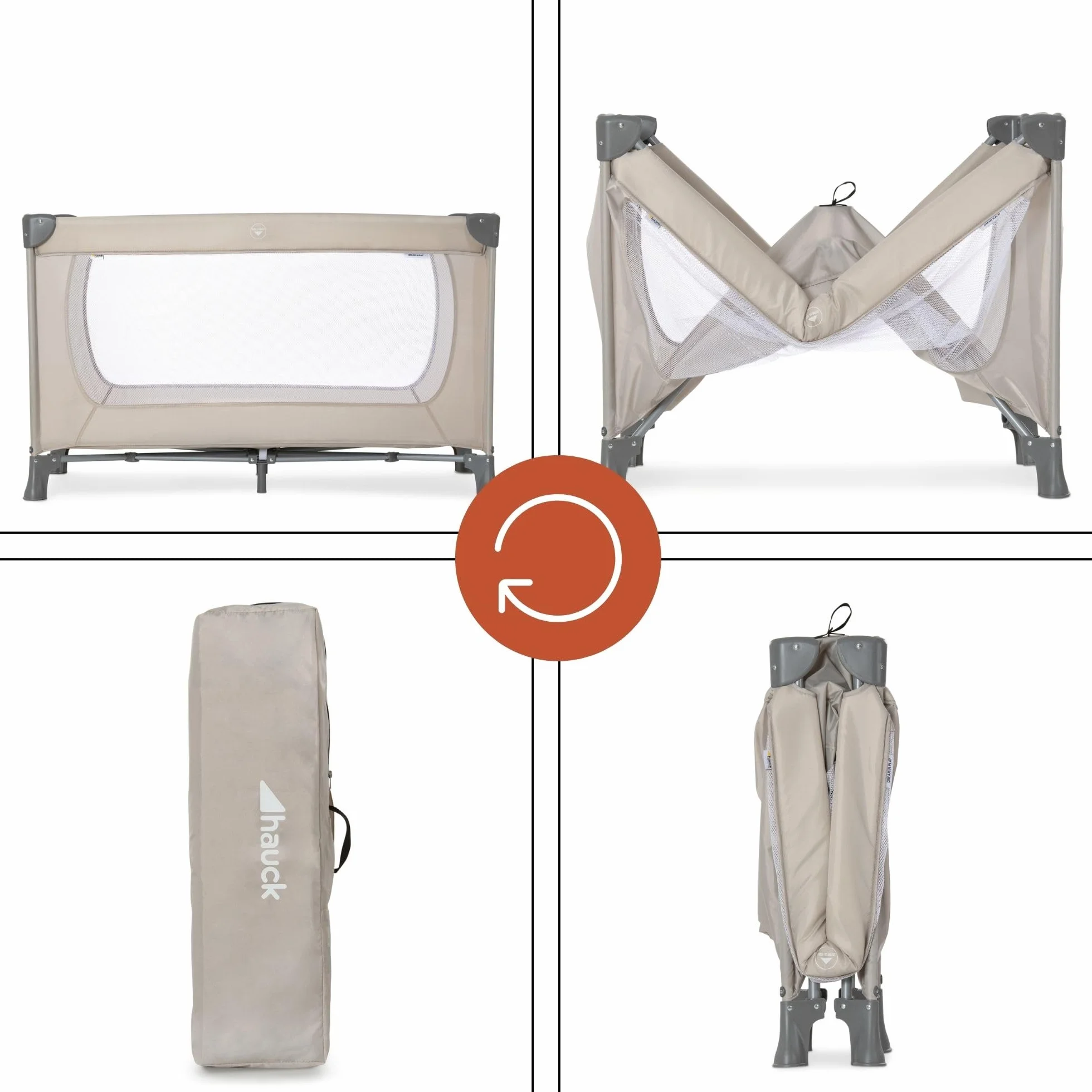 Hauck Dream N Play Travel Cot Foldable 120 x 60 cm up to 15 kg incl. Carry Bag Beige